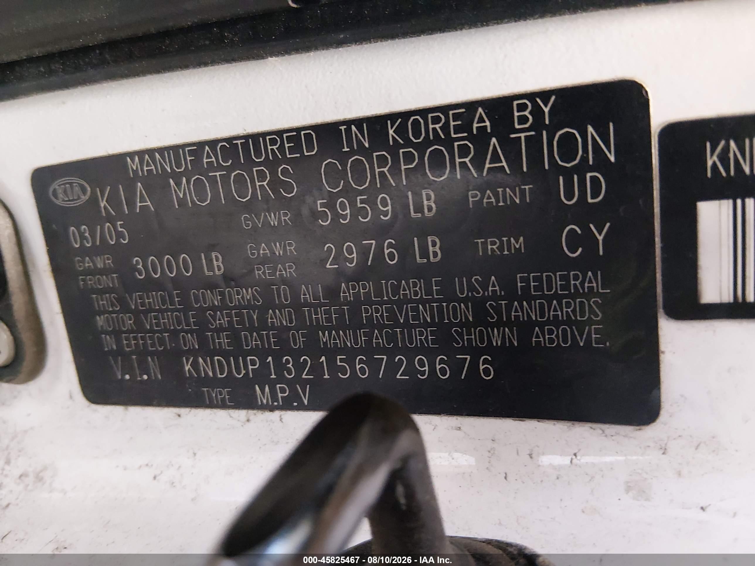 2005 Kia Sedona Ex/lx Белый vin: KNDUP132156729676