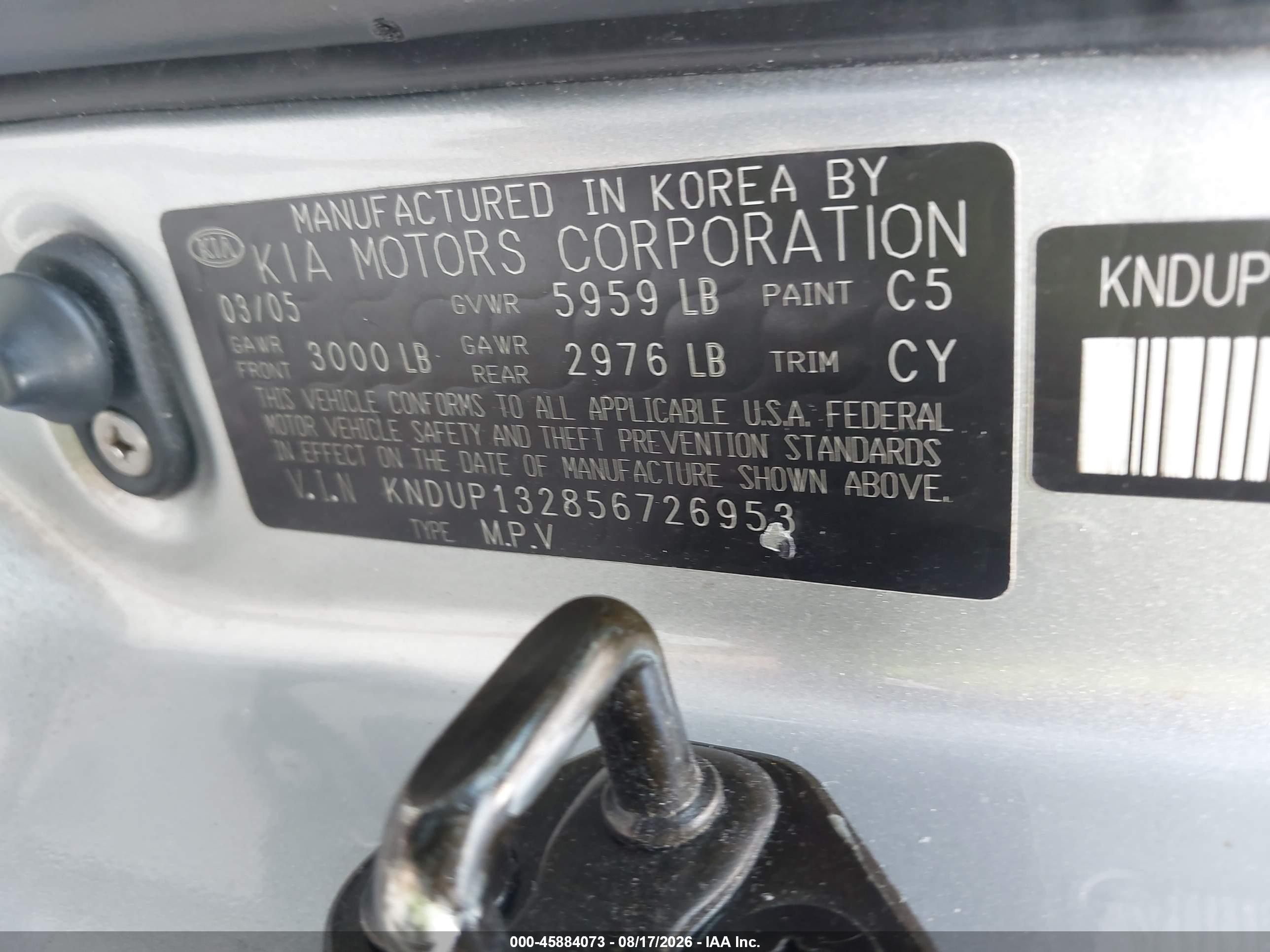 2005 Kia Sedona Ex/lx Silver vin: KNDUP132856726953