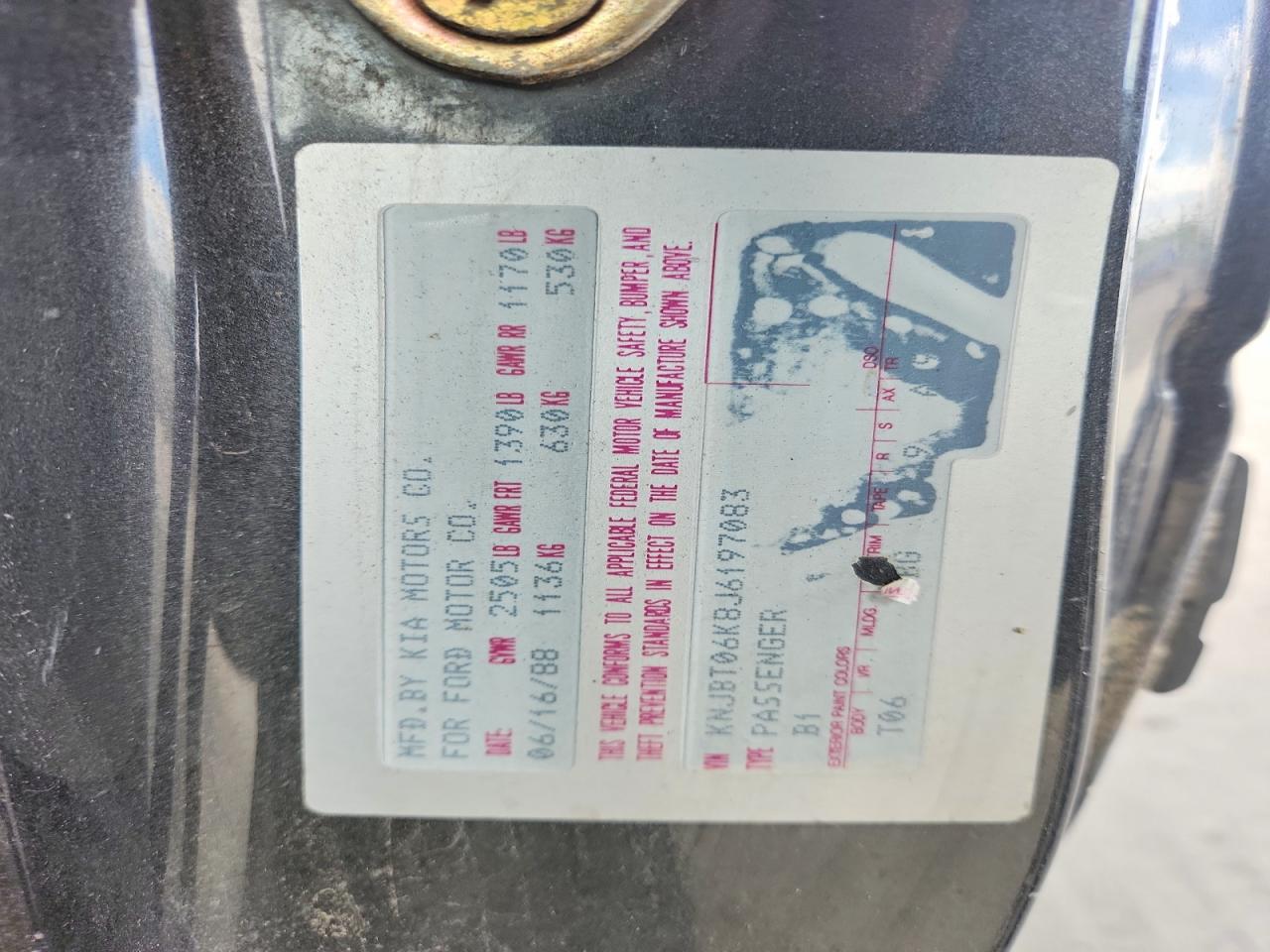 1988 Ford Festiva L Black vin: KNJBT06K8J6197083