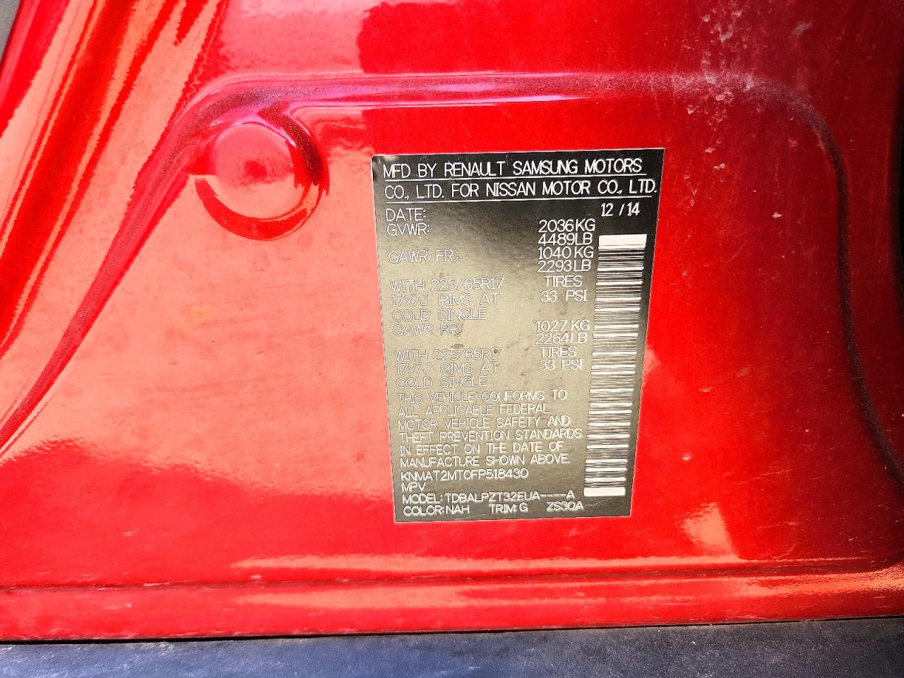 2015 Nissan Rogue S Red vin: KNMAT2MT0FP518430