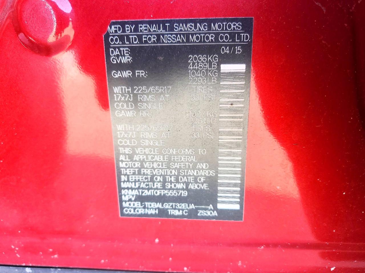 2015 Nissan Rogue Sv Красный vin: KNMAT2MT0FP555719