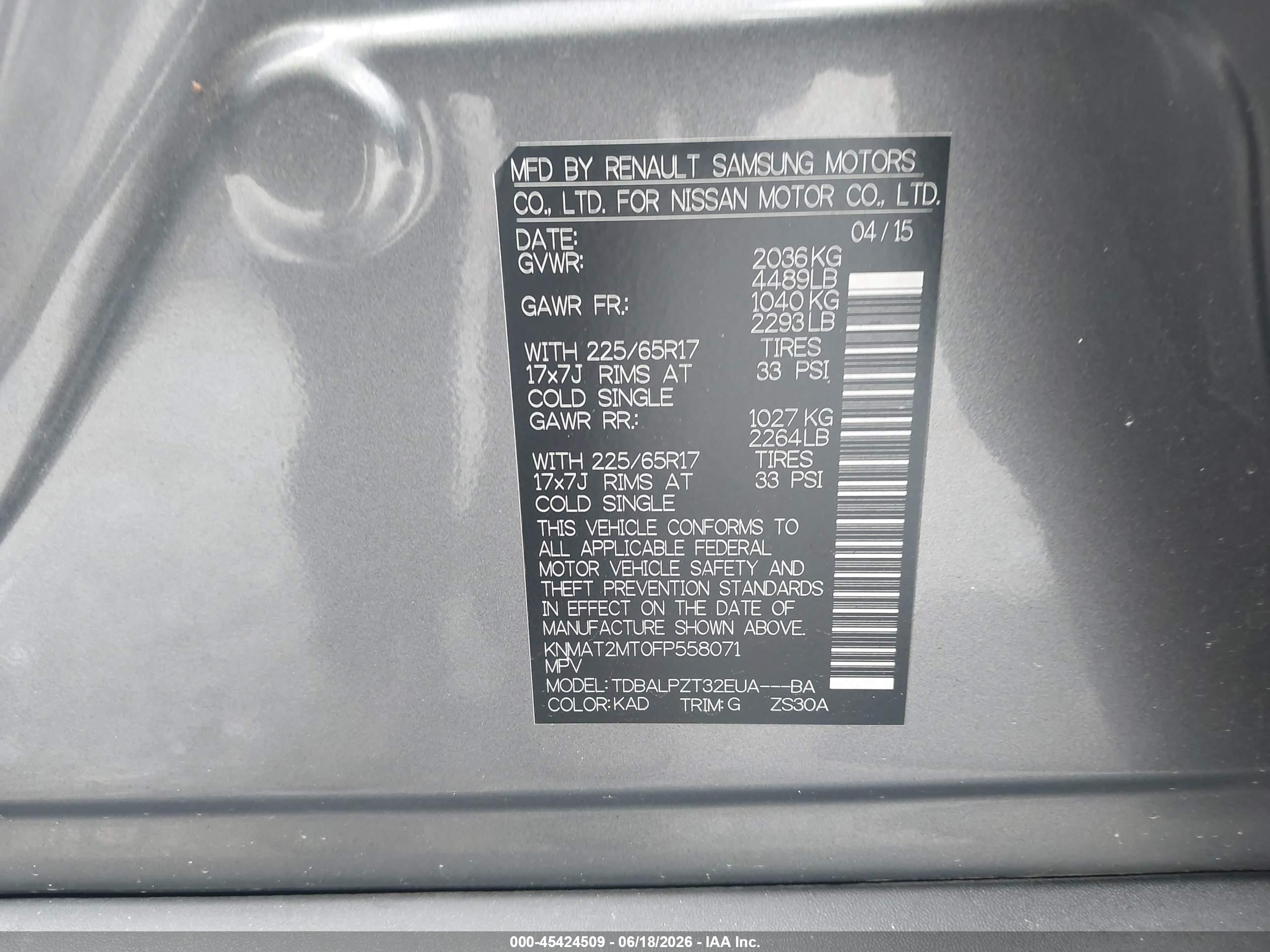 2015 Nissan Rogue S Gray vin: KNMAT2MT0FP558071