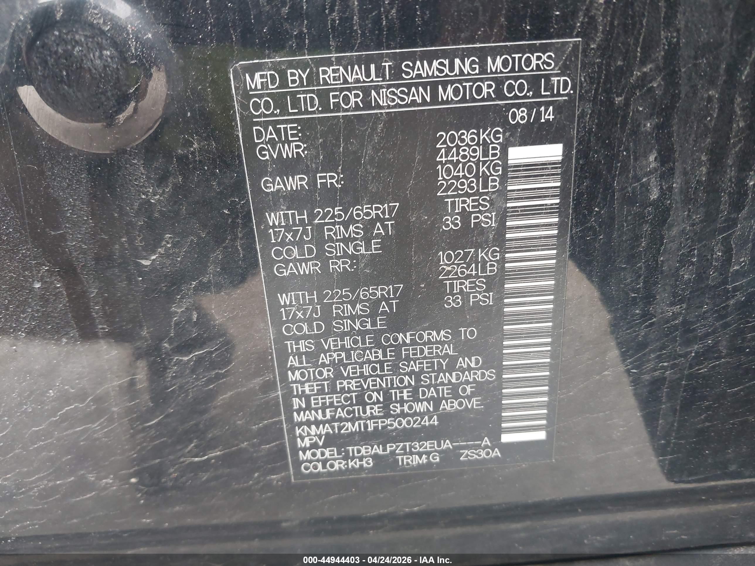 2015 Nissan Rogue S Black vin: KNMAT2MT1FP500244