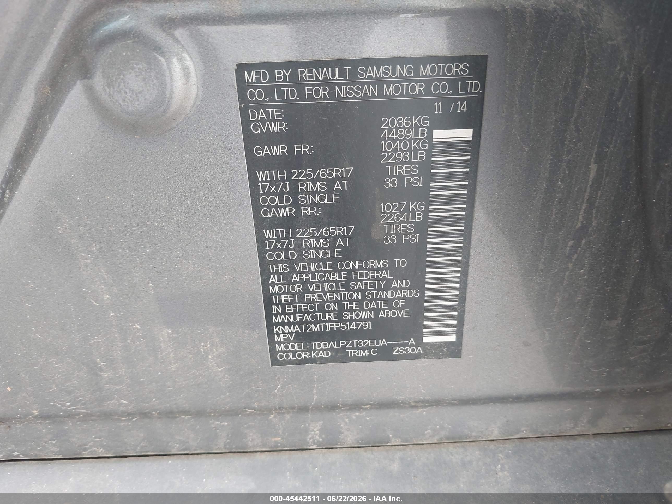2015 Nissan Rogue S Gray vin: KNMAT2MT1FP514791