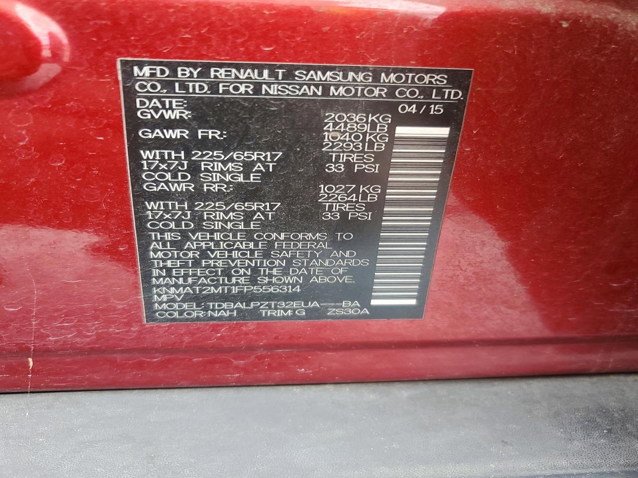 2015 Nissan Rogue S Burgundy vin: KNMAT2MT1FP556314