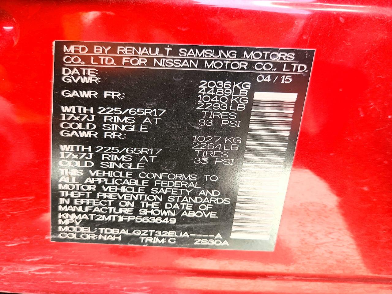 2015 Nissan Rogue Sv Red vin: KNMAT2MT1FP563649