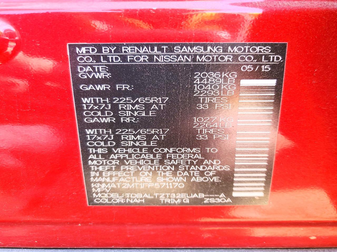 2015 Nissan Rogue Sv Red vin: KNMAT2MT1FP571170