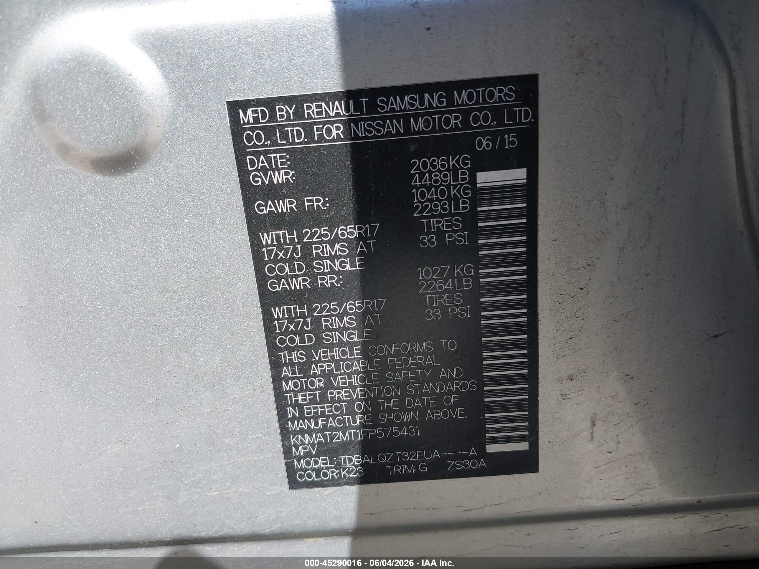 2015 Nissan Rogue Sv Silver vin: KNMAT2MT1FP575431