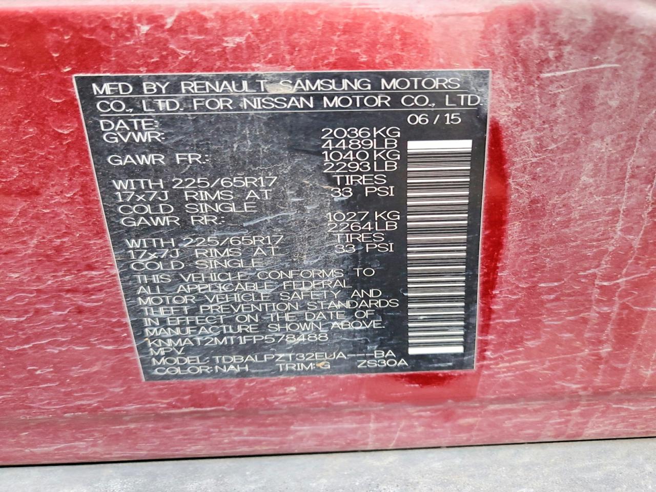 2015 Nissan Rogue S Red vin: KNMAT2MT1FP578488