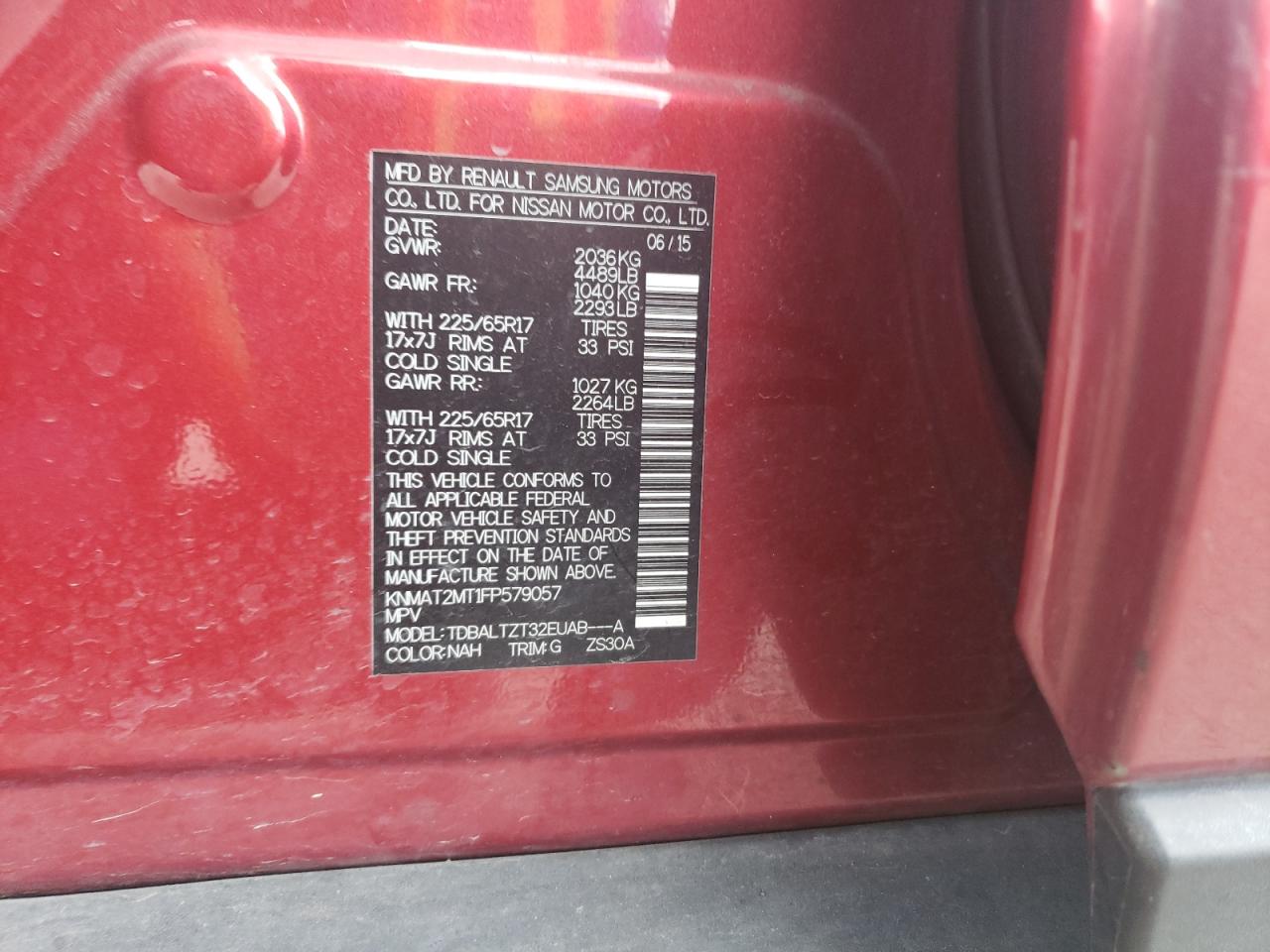 2015 Nissan Rogue S Burgundy vin: KNMAT2MT1FP579057