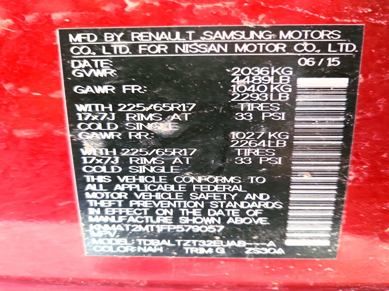 2015 Nissan Rogue Sv Red vin: KNMAT2MT1FP579057