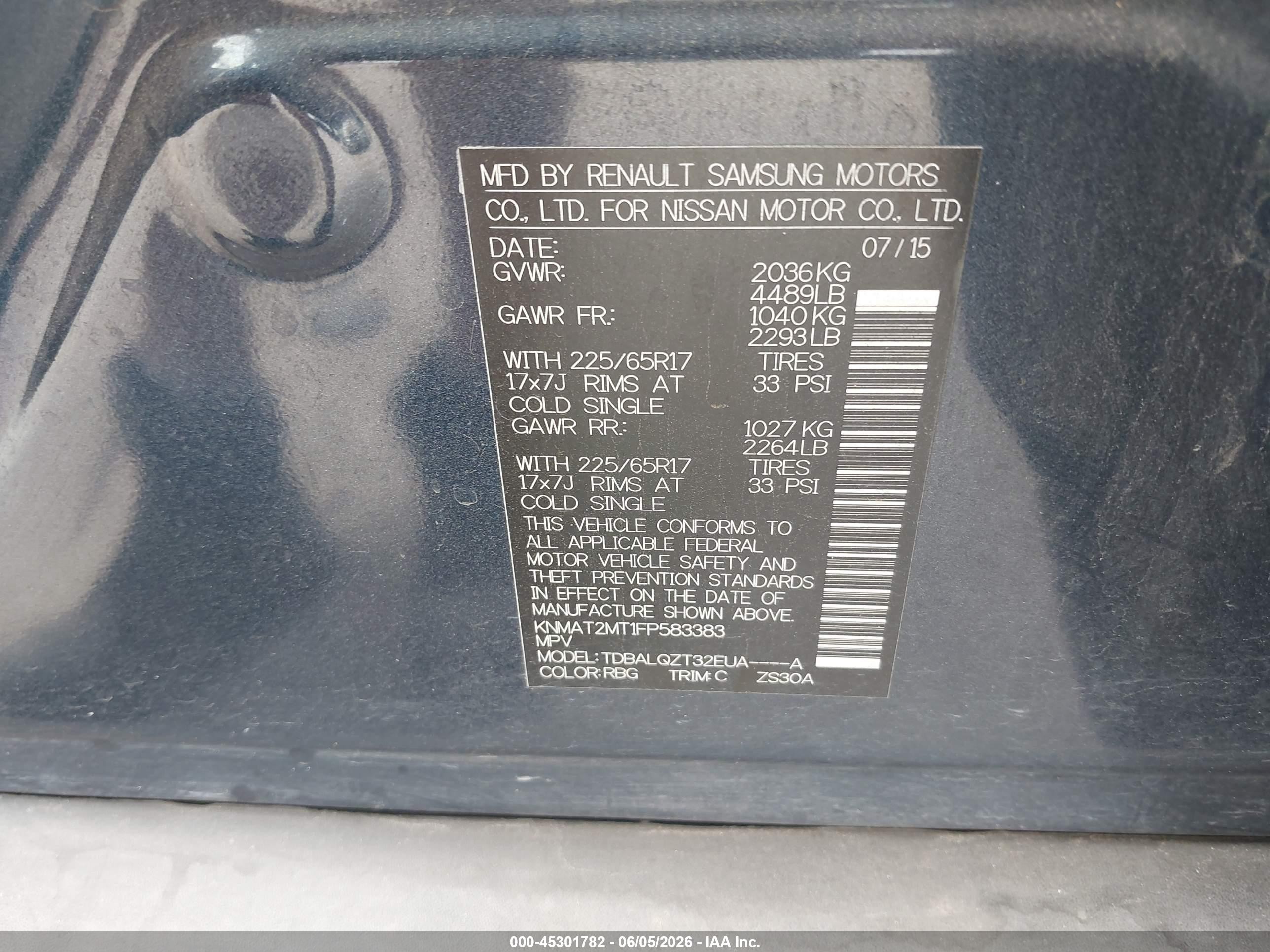 2015 Nissan Rogue Sv Blue vin: KNMAT2MT1FP583383
