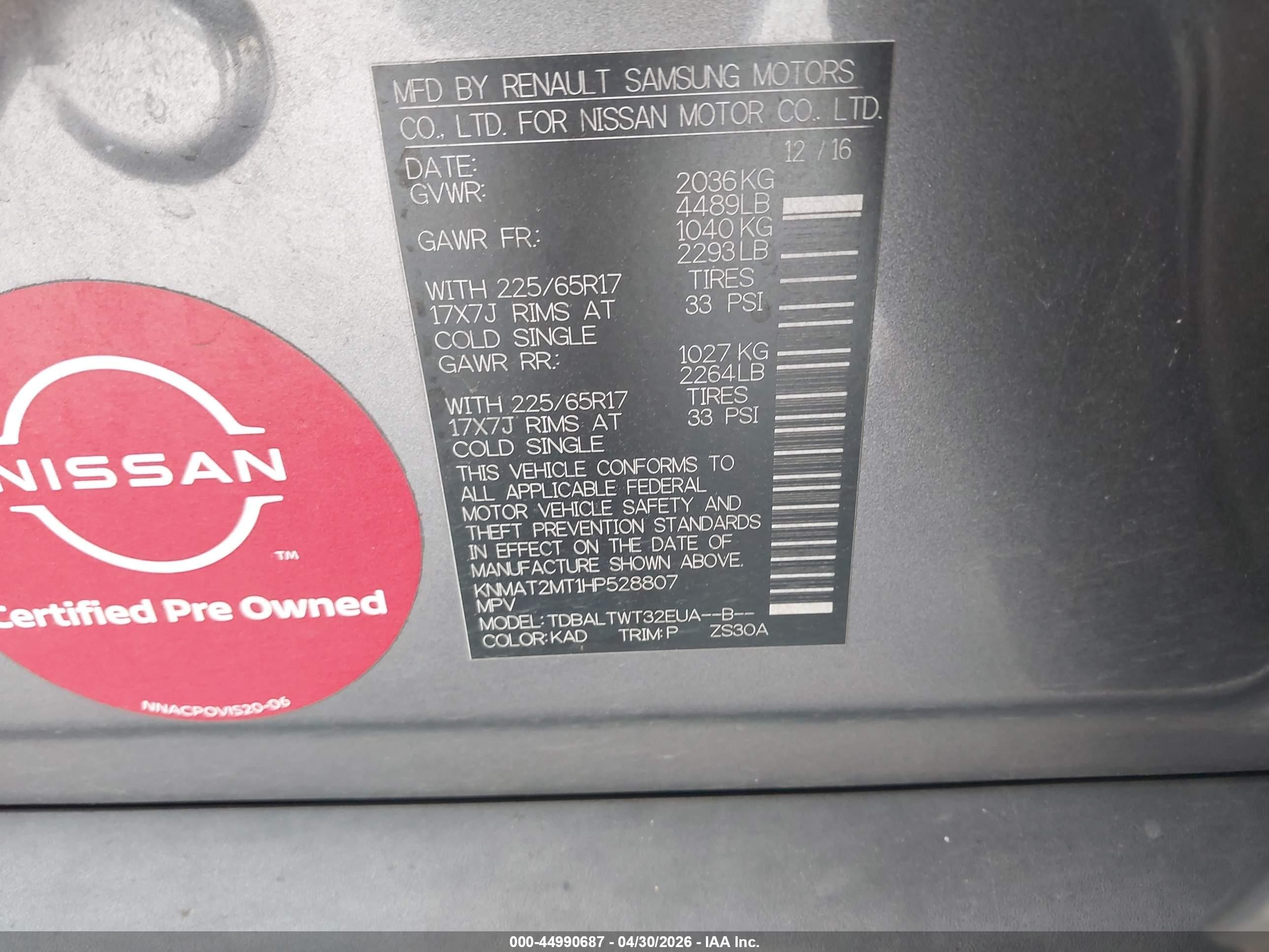 2017 Nissan Rogue Sv Gray vin: KNMAT2MT1HP528807