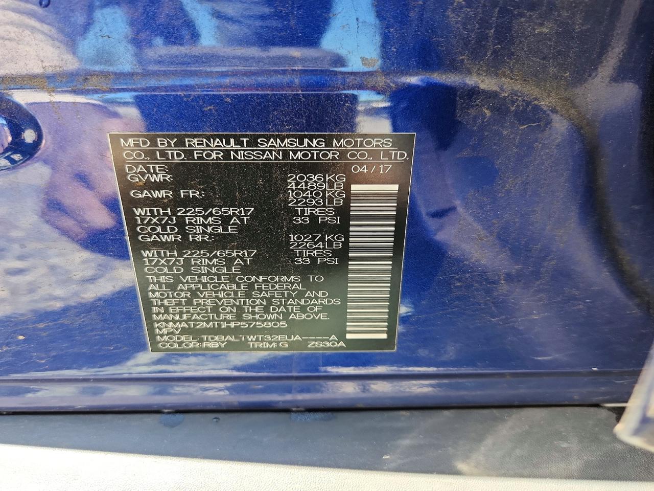 2017 Nissan Rogue Sv Blue vin: KNMAT2MT1HP575805