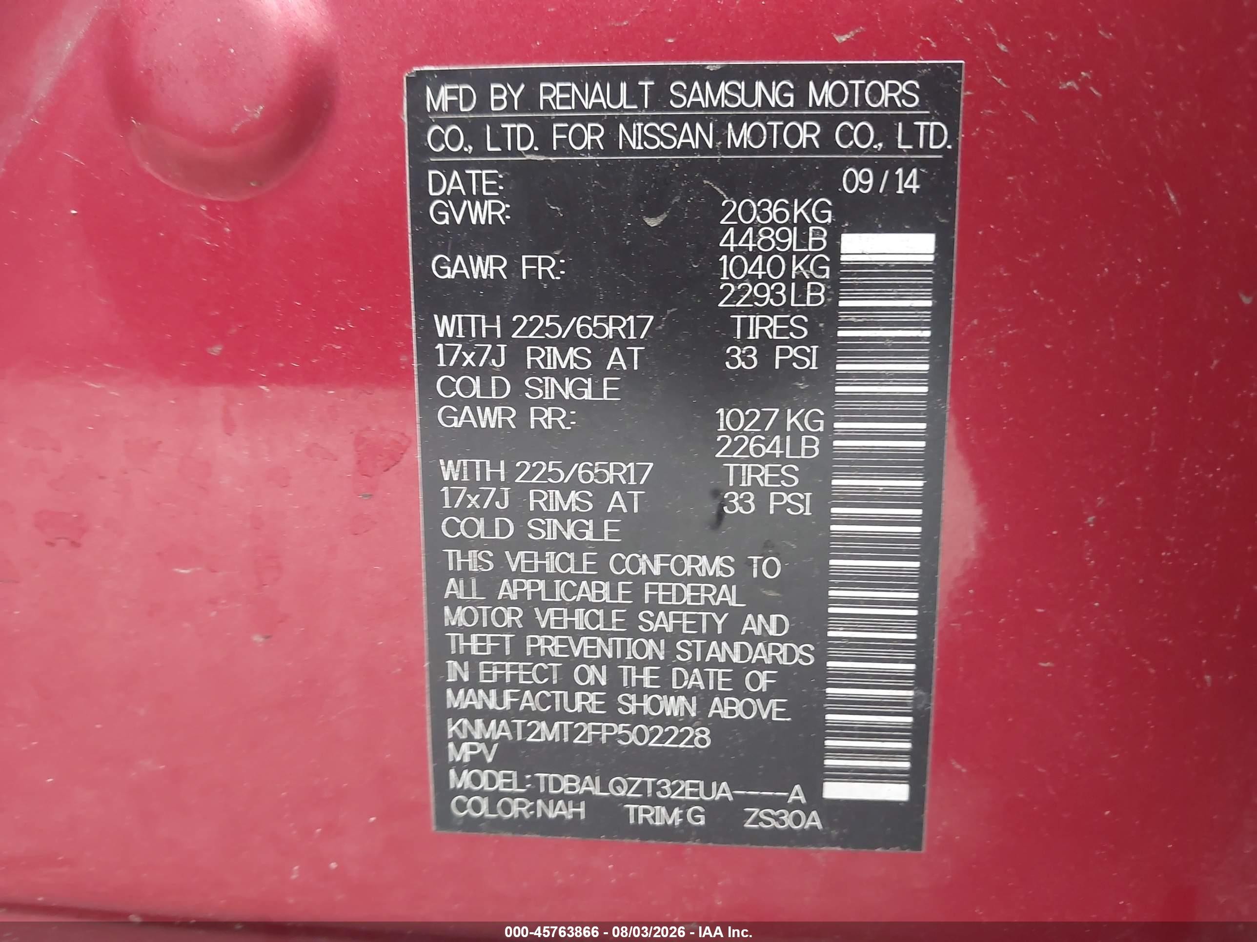 2015 Nissan Rogue Sv Red vin: KNMAT2MT2FP502228