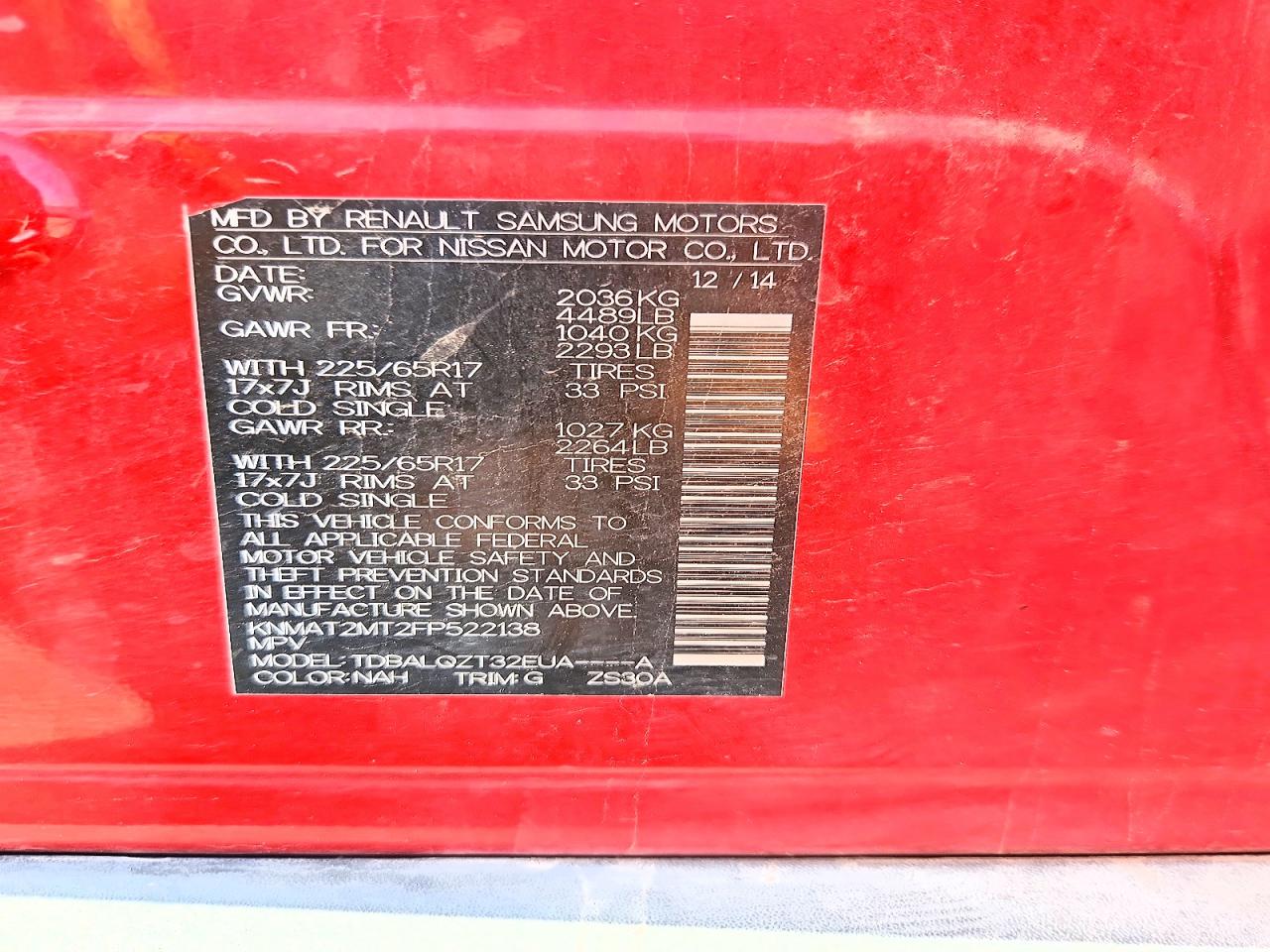 2015 Nissan Rogue Sv Red vin: KNMAT2MT2FP522138
