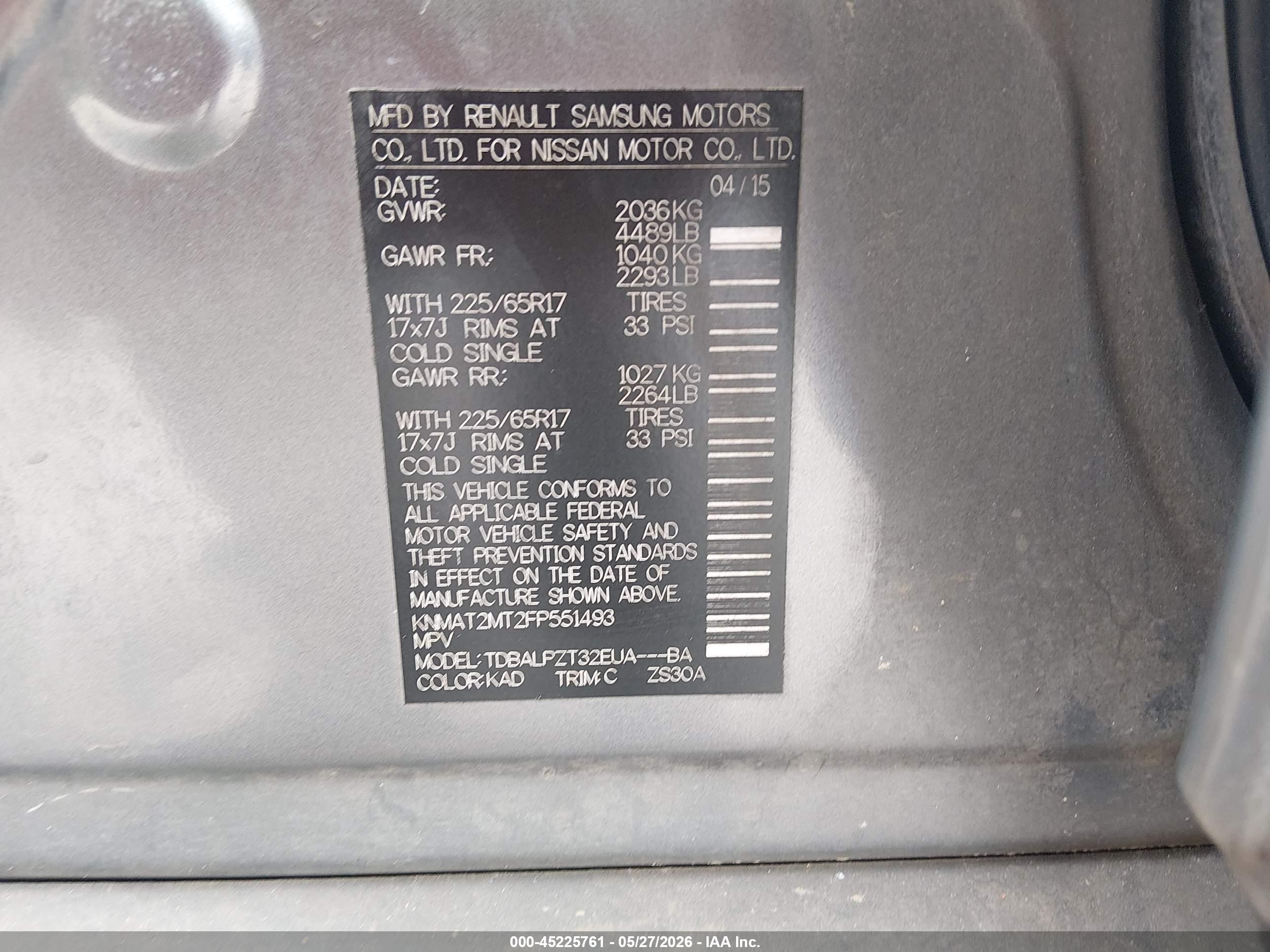 2015 Nissan Rogue S Gray vin: KNMAT2MT2FP551493