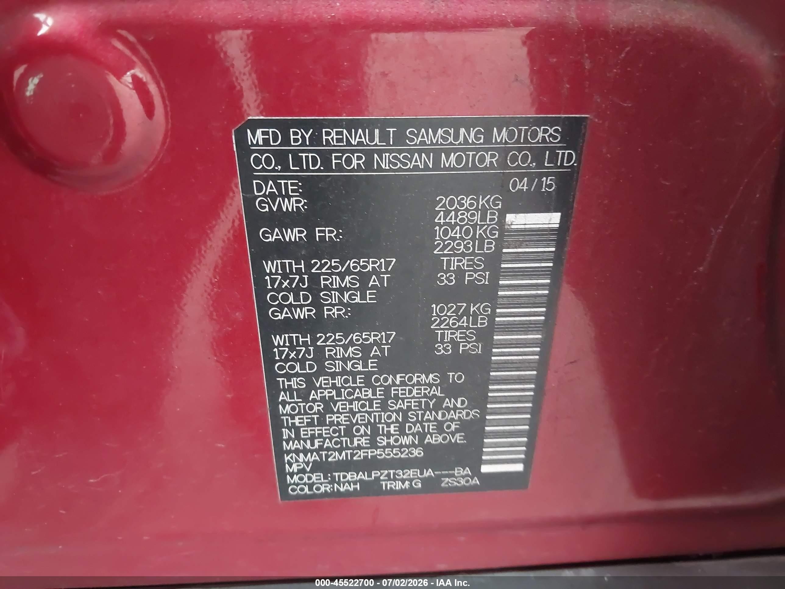 2015 Nissan Rogue S Red vin: KNMAT2MT2FP555236