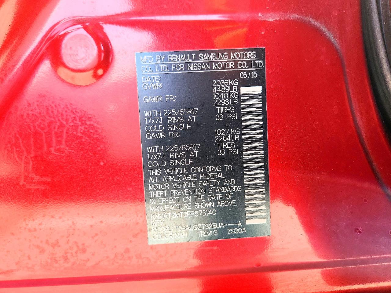 2015 Nissan Rogue Sv Red vin: KNMAT2MT2FP573140