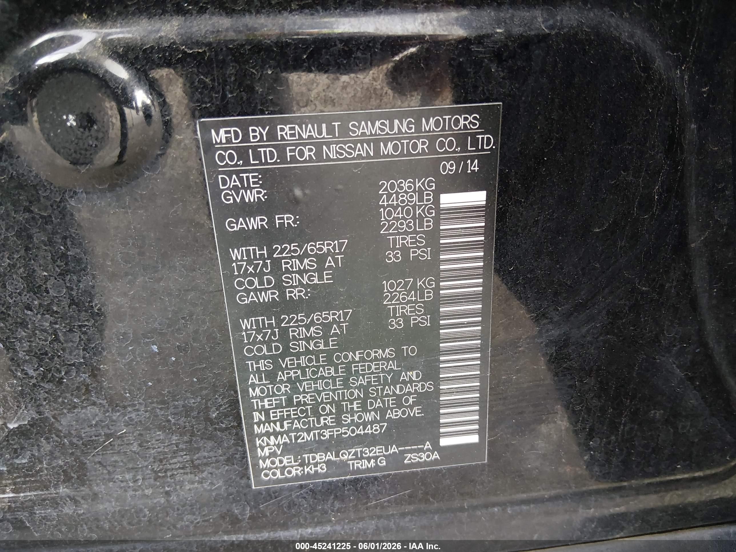 2015 Nissan Rogue Sv Black vin: KNMAT2MT3FP504487