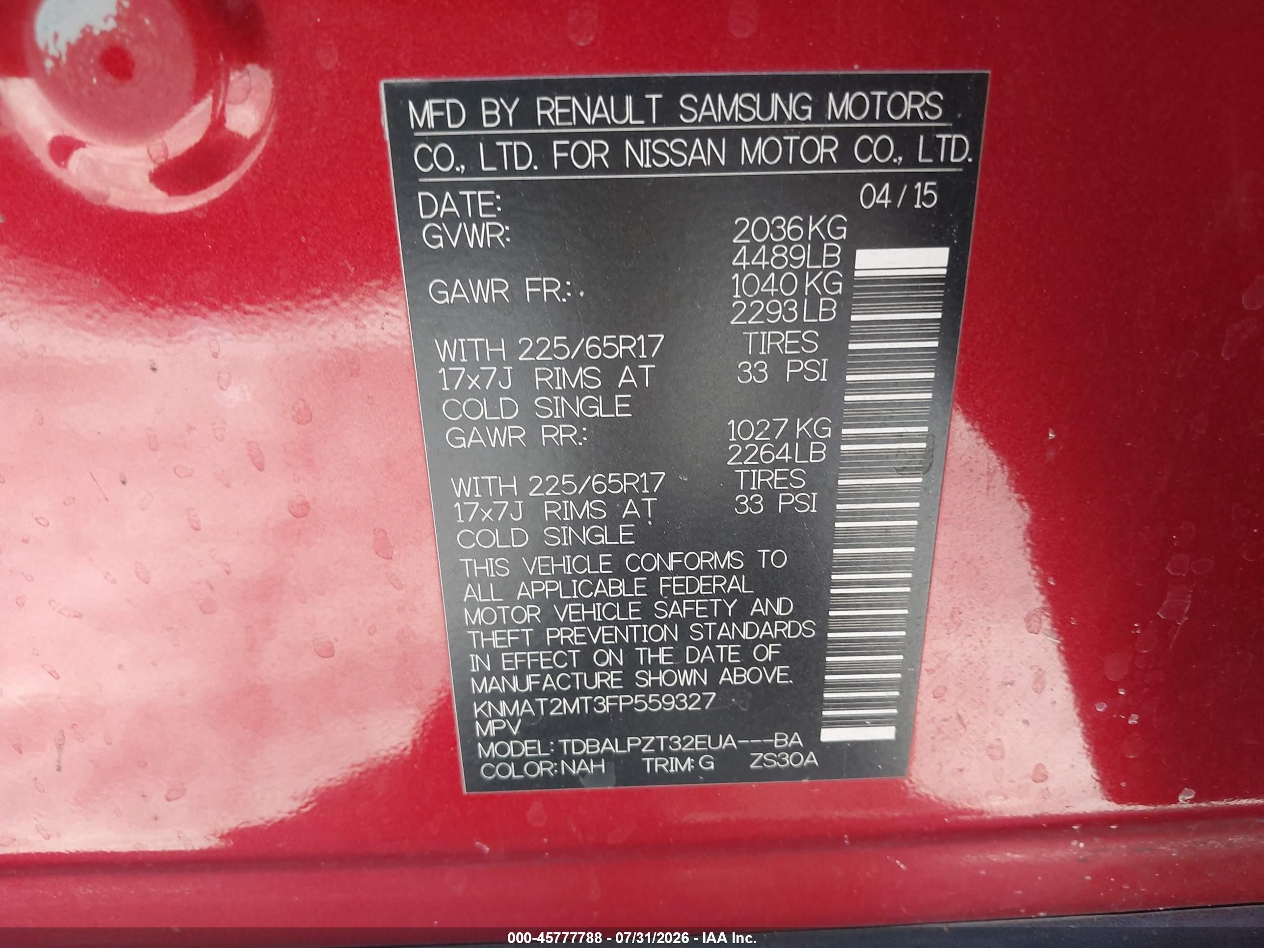 2015 Nissan Rogue S Red vin: KNMAT2MT3FP559327
