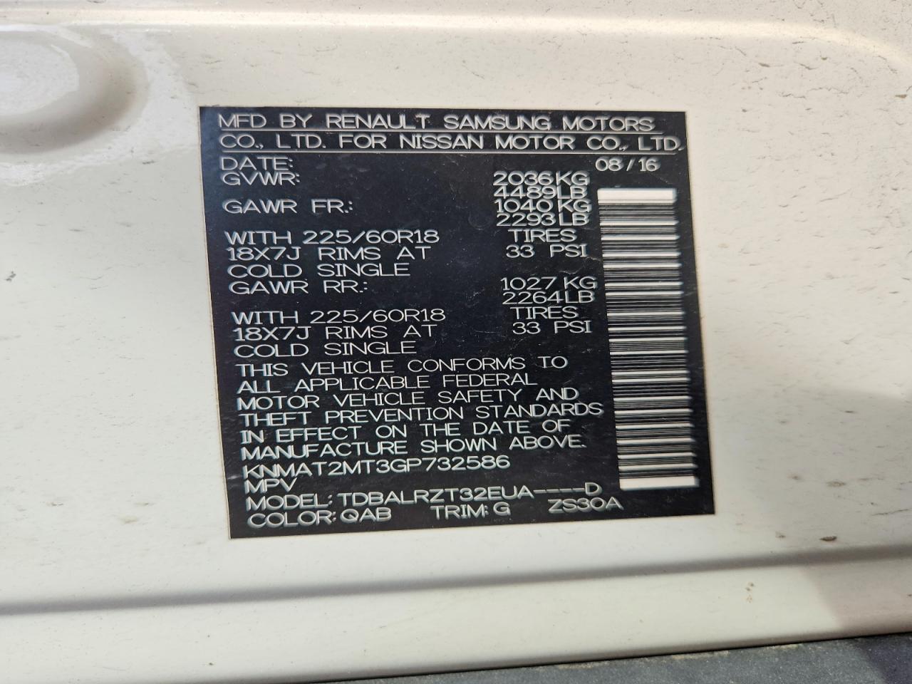 2016 Nissan Rogue Sl White vin: KNMAT2MT3GP732586