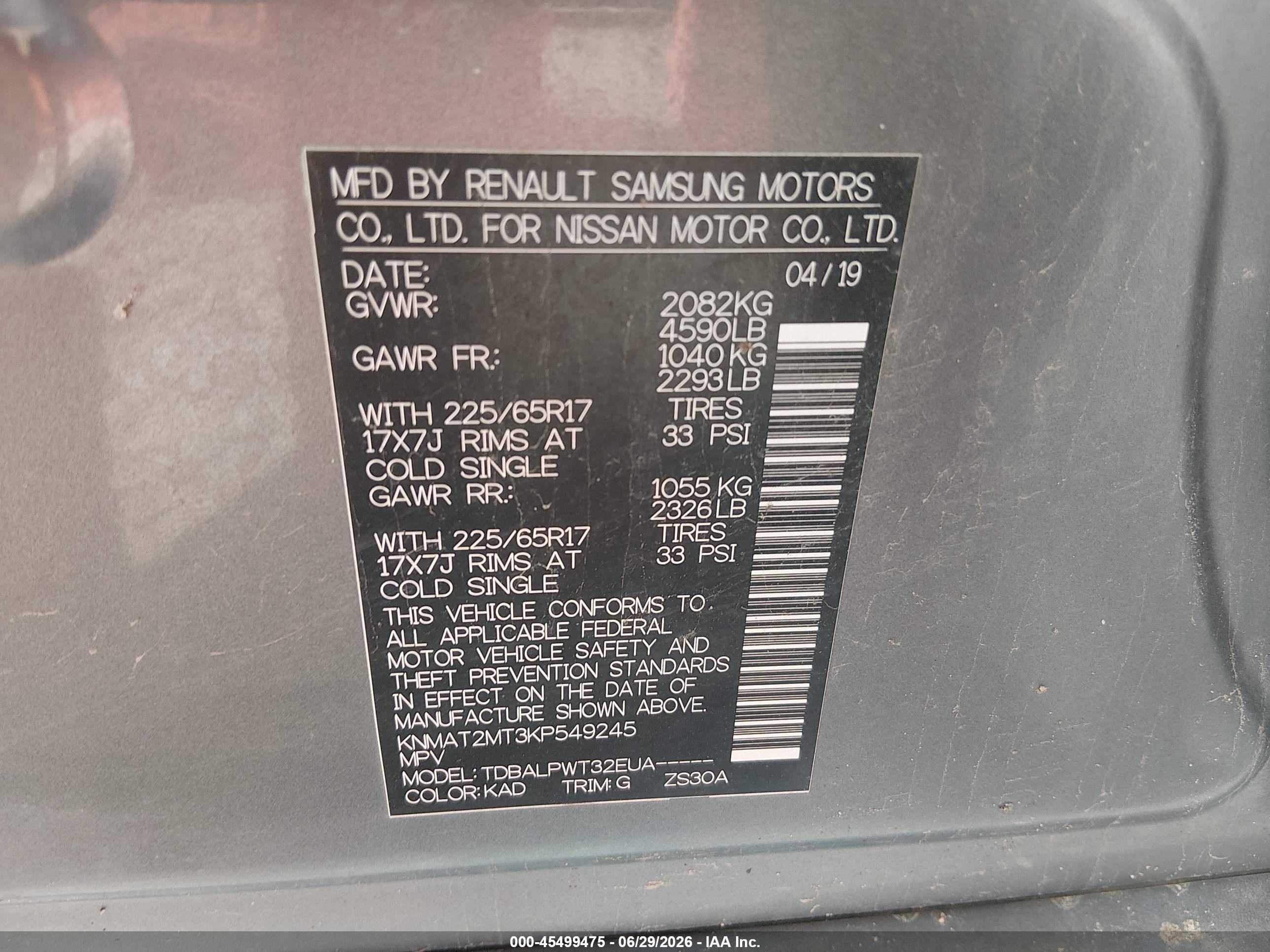 2019 Nissan Rogue S Gray vin: KNMAT2MT3KP549245