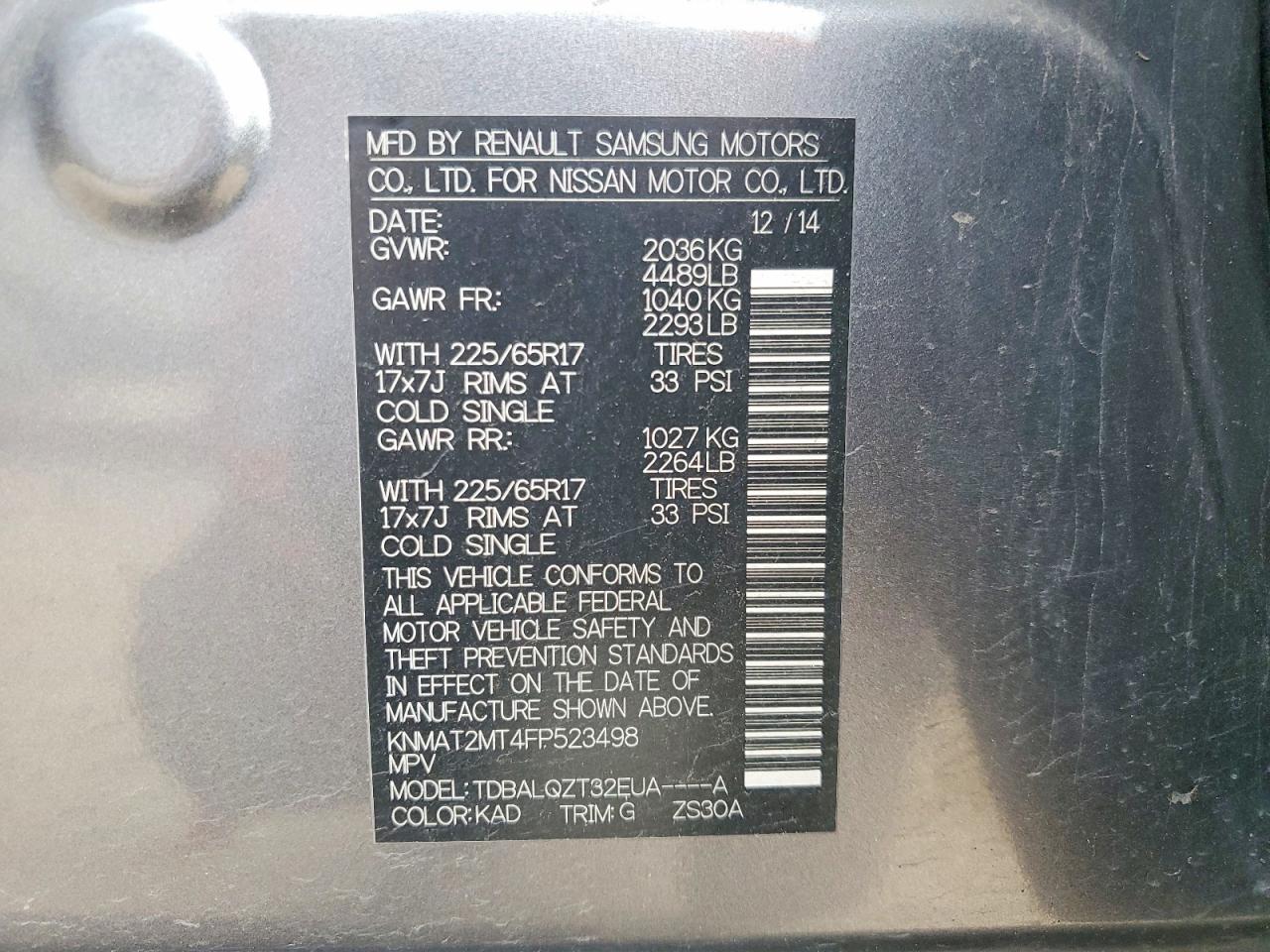 2015 Nissan Rogue Sv Серый vin: KNMAT2MT4FP523498