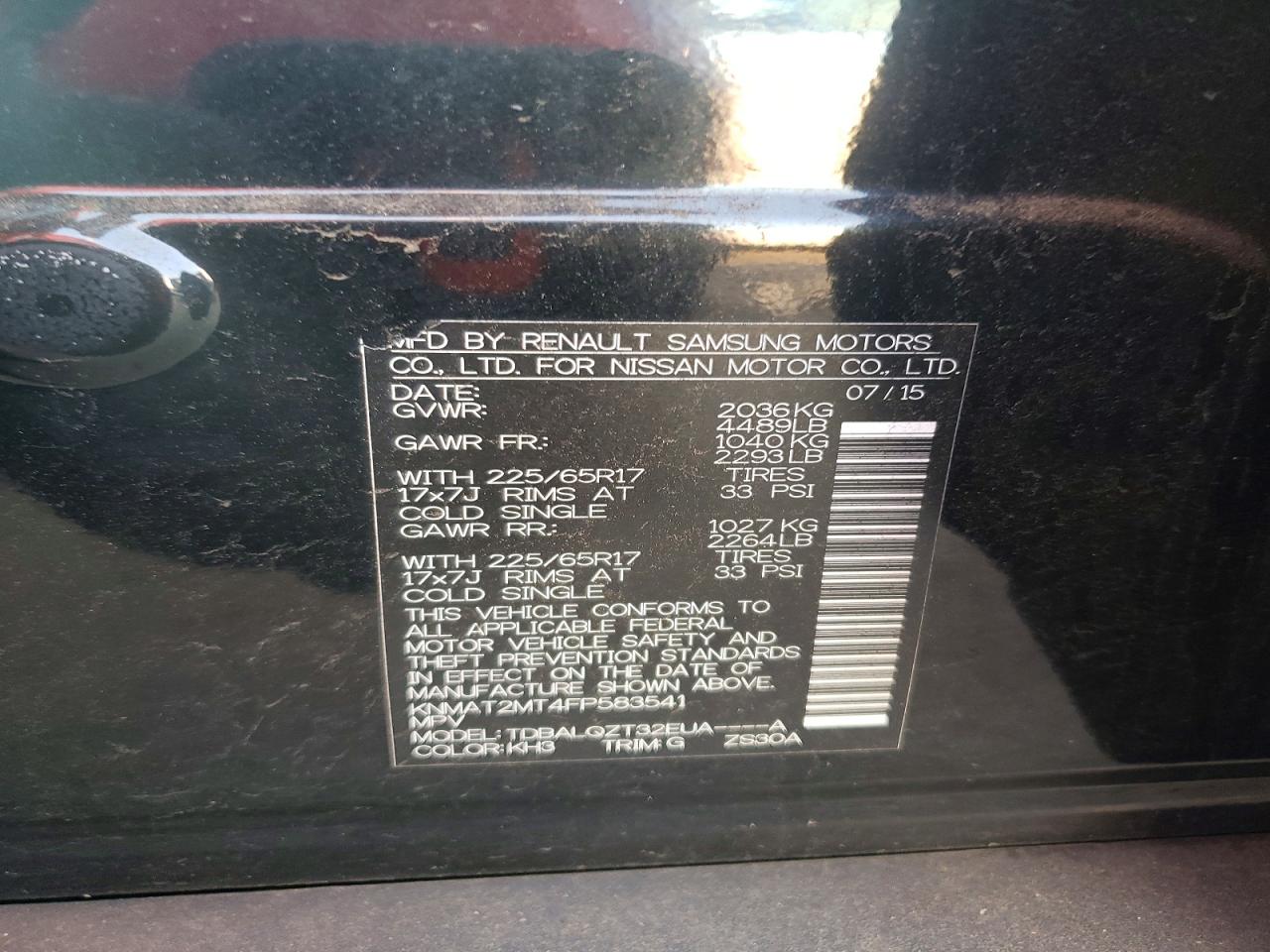 2015 Nissan Rogue Sv Black vin: KNMAT2MT4FP583541