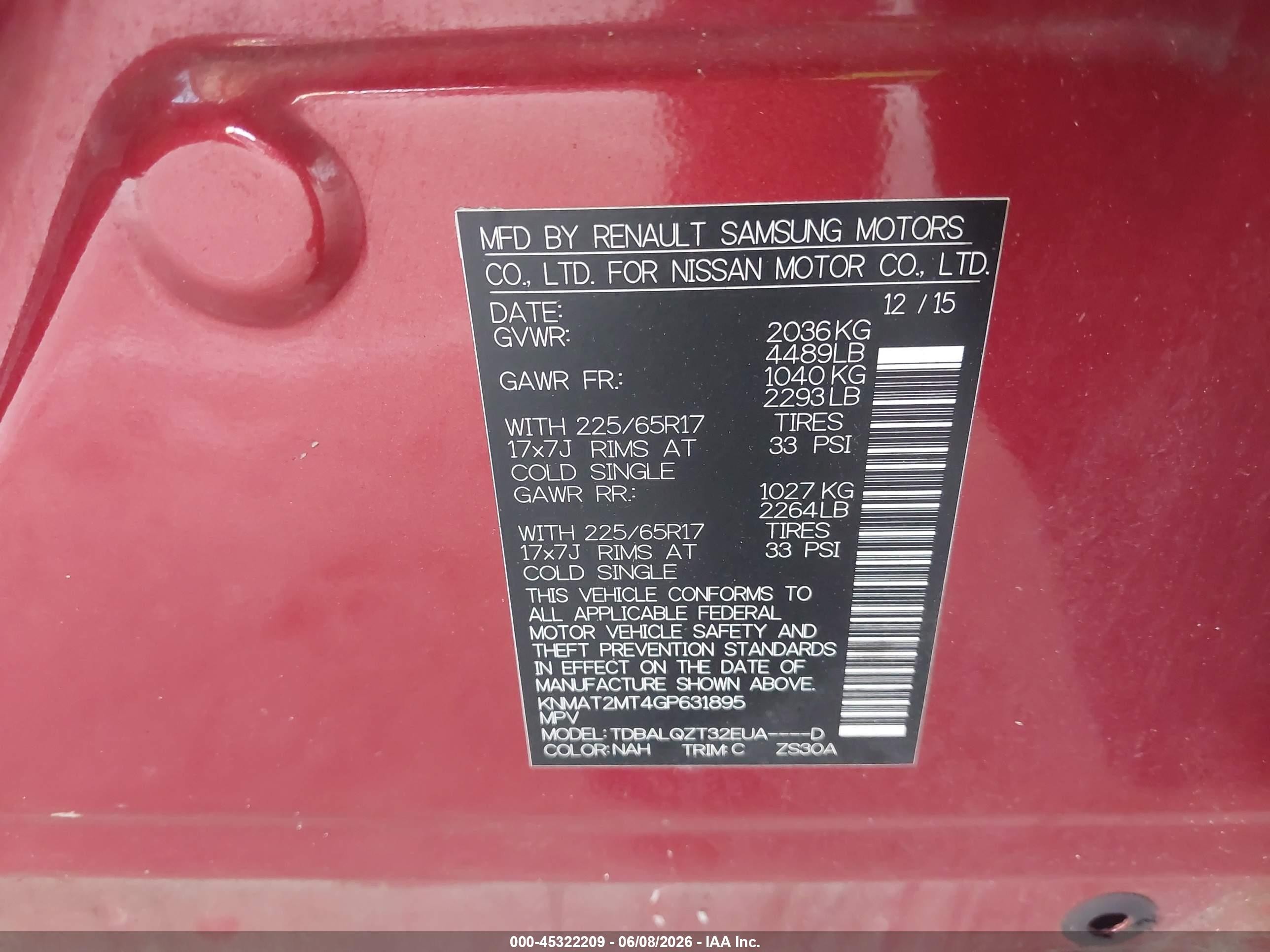 2016 Nissan Rogue Sv Red vin: KNMAT2MT4GP631895