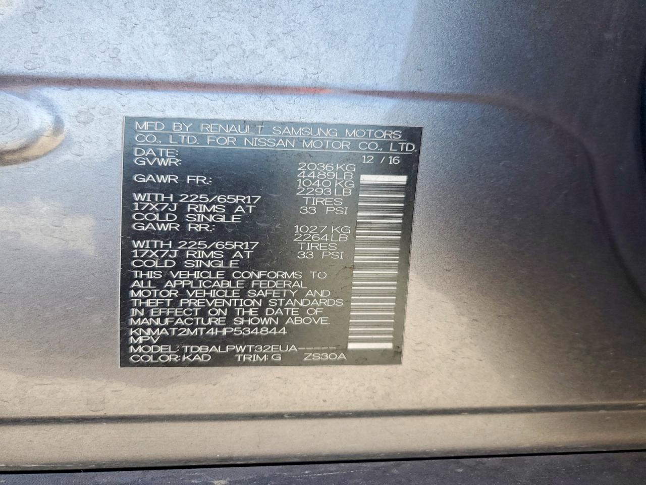 2017 Nissan Rogue S Charcoal vin: KNMAT2MT4HP534844