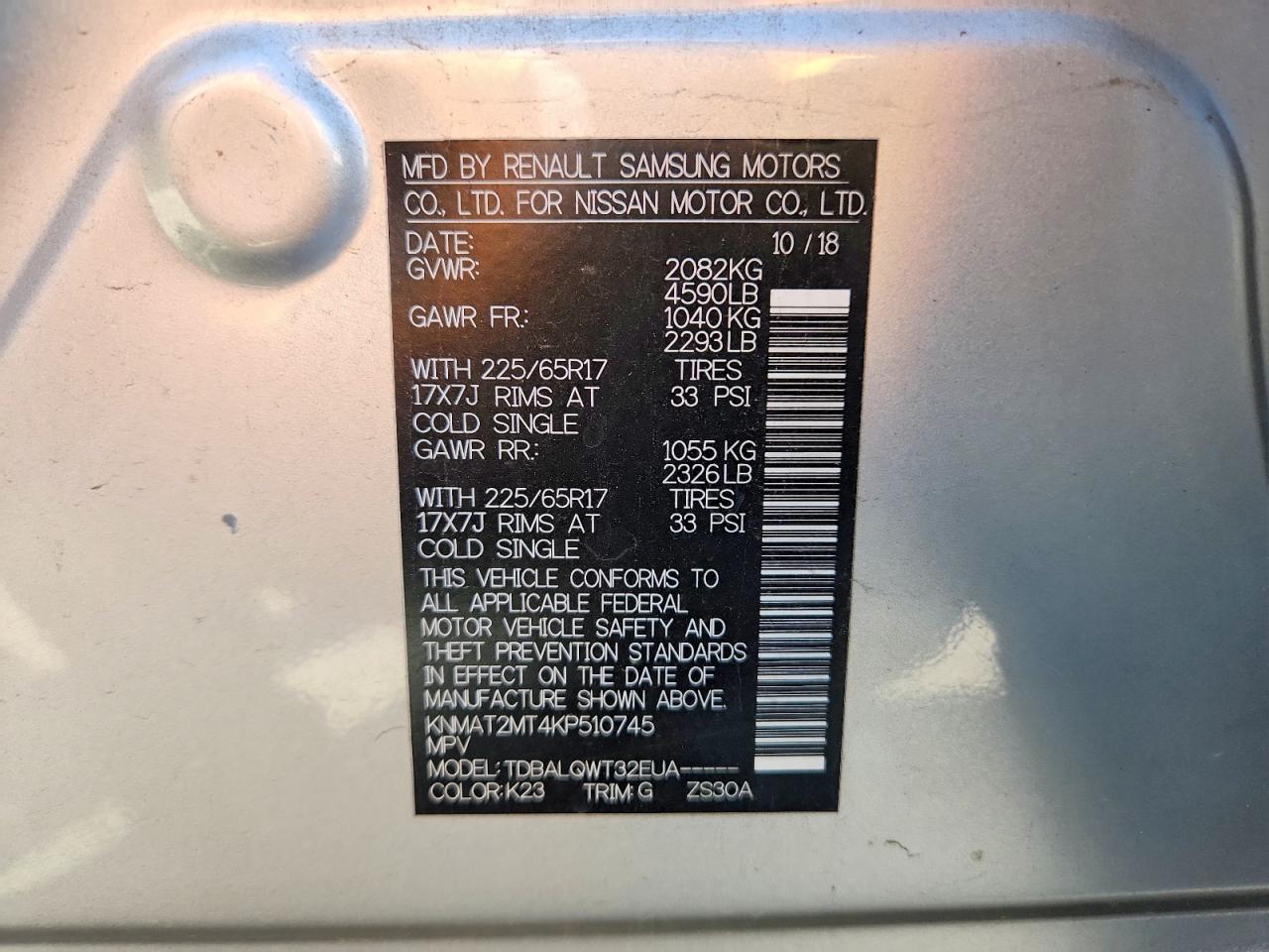 2019 Nissan Rogue Sv Silver vin: KNMAT2MT4KP510745