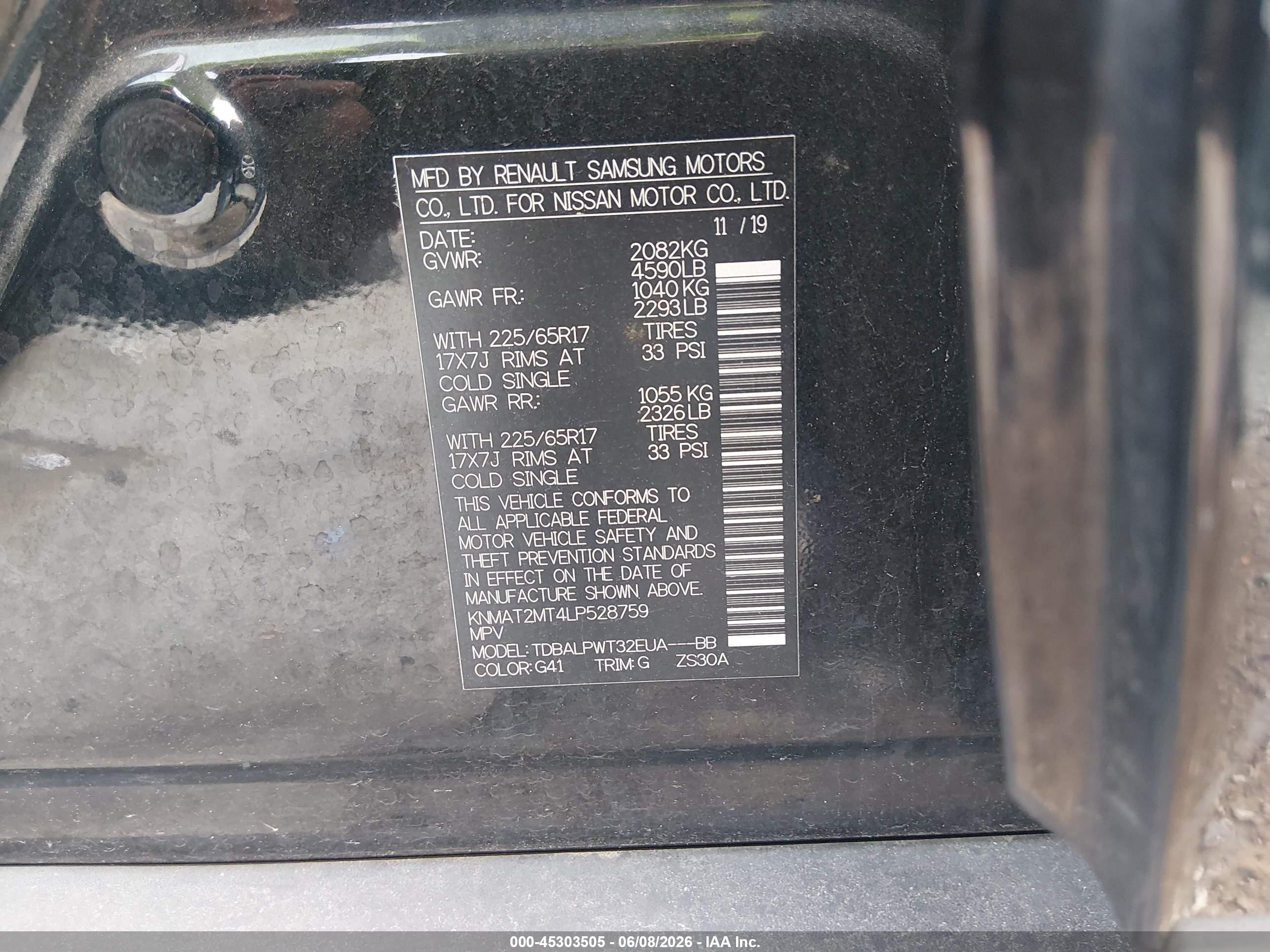 2020 Nissan Rogue S Fwd Black vin: KNMAT2MT4LP528759