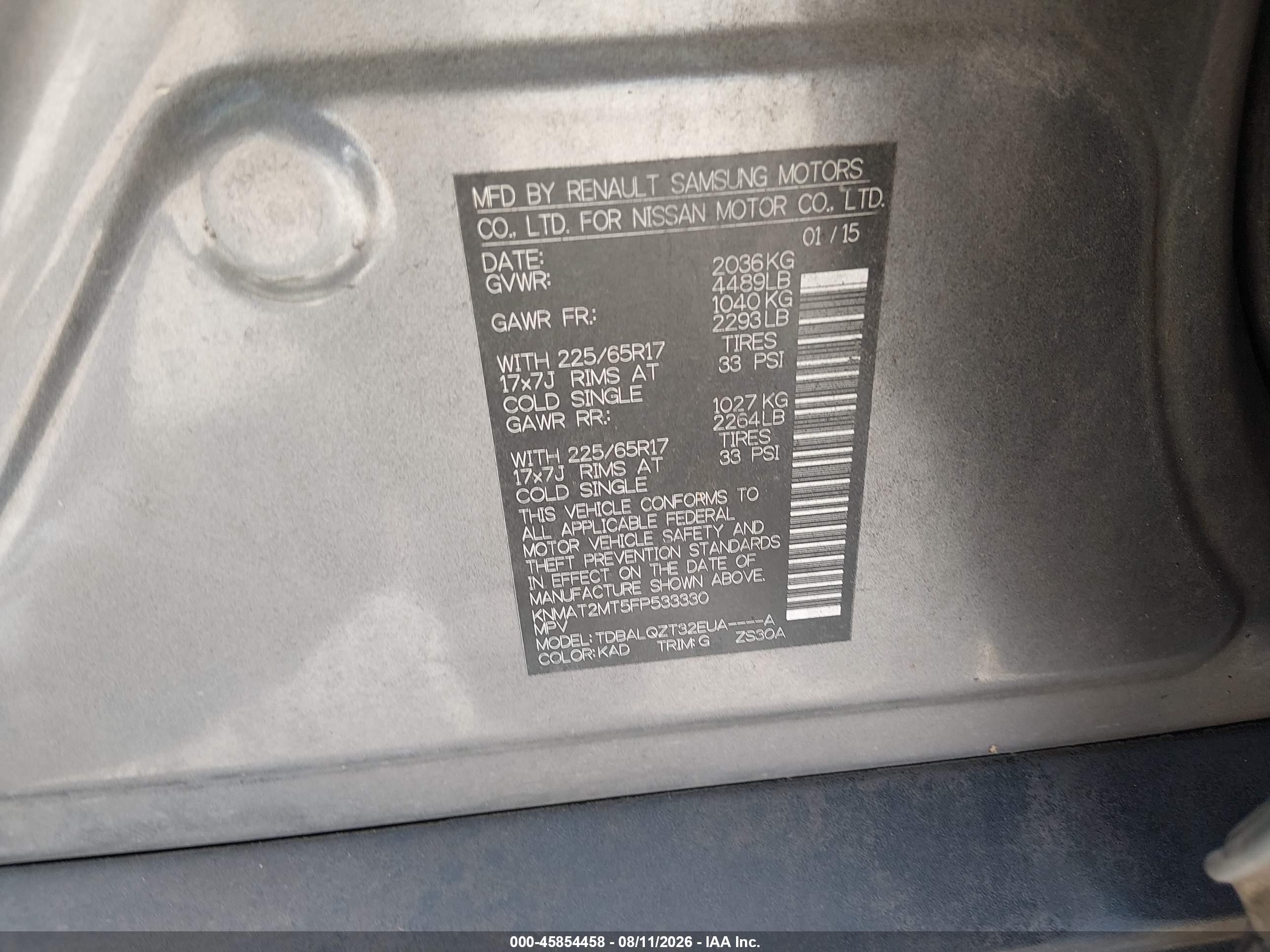 2015 Nissan Rogue Sv Gray vin: KNMAT2MT5FP533330