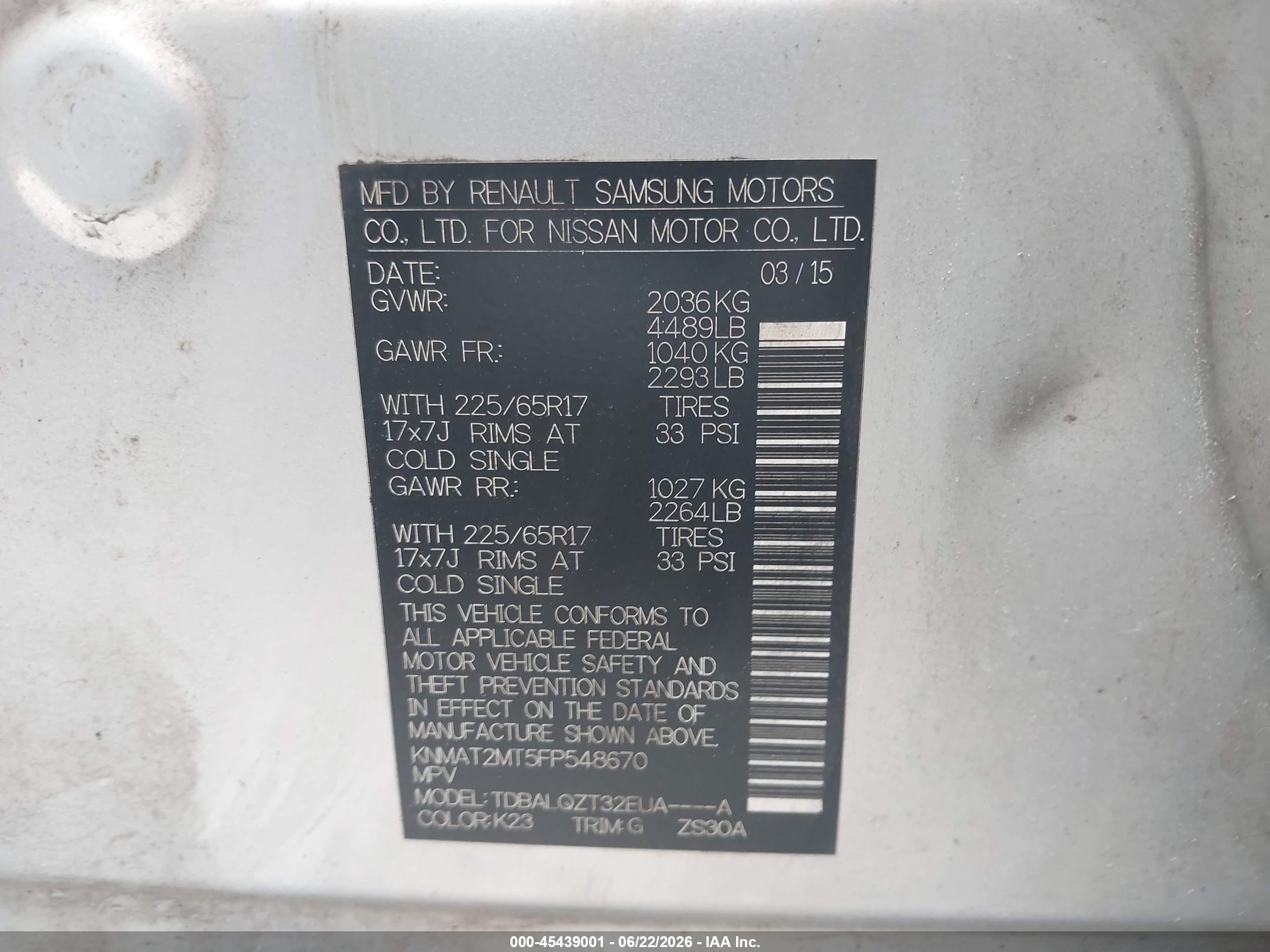 2015 Nissan Rogue Sv Gray vin: KNMAT2MT5FP548670