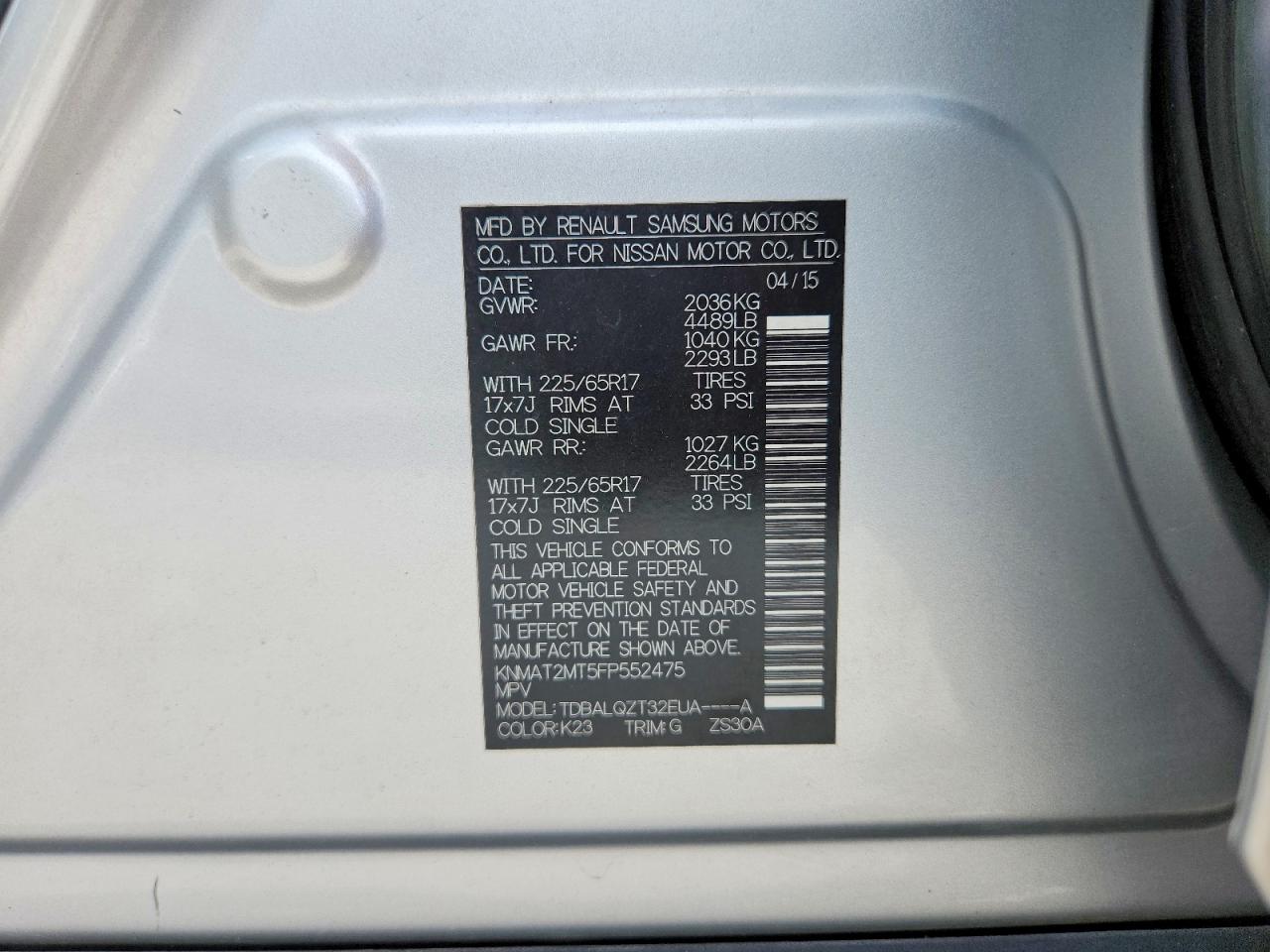 2015 Nissan Rogue Sv Silver vin: KNMAT2MT5FP552475
