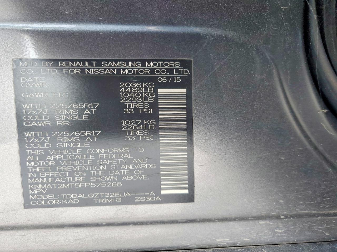 2015 Nissan Rogue Sv Gray vin: KNMAT2MT5FP575268