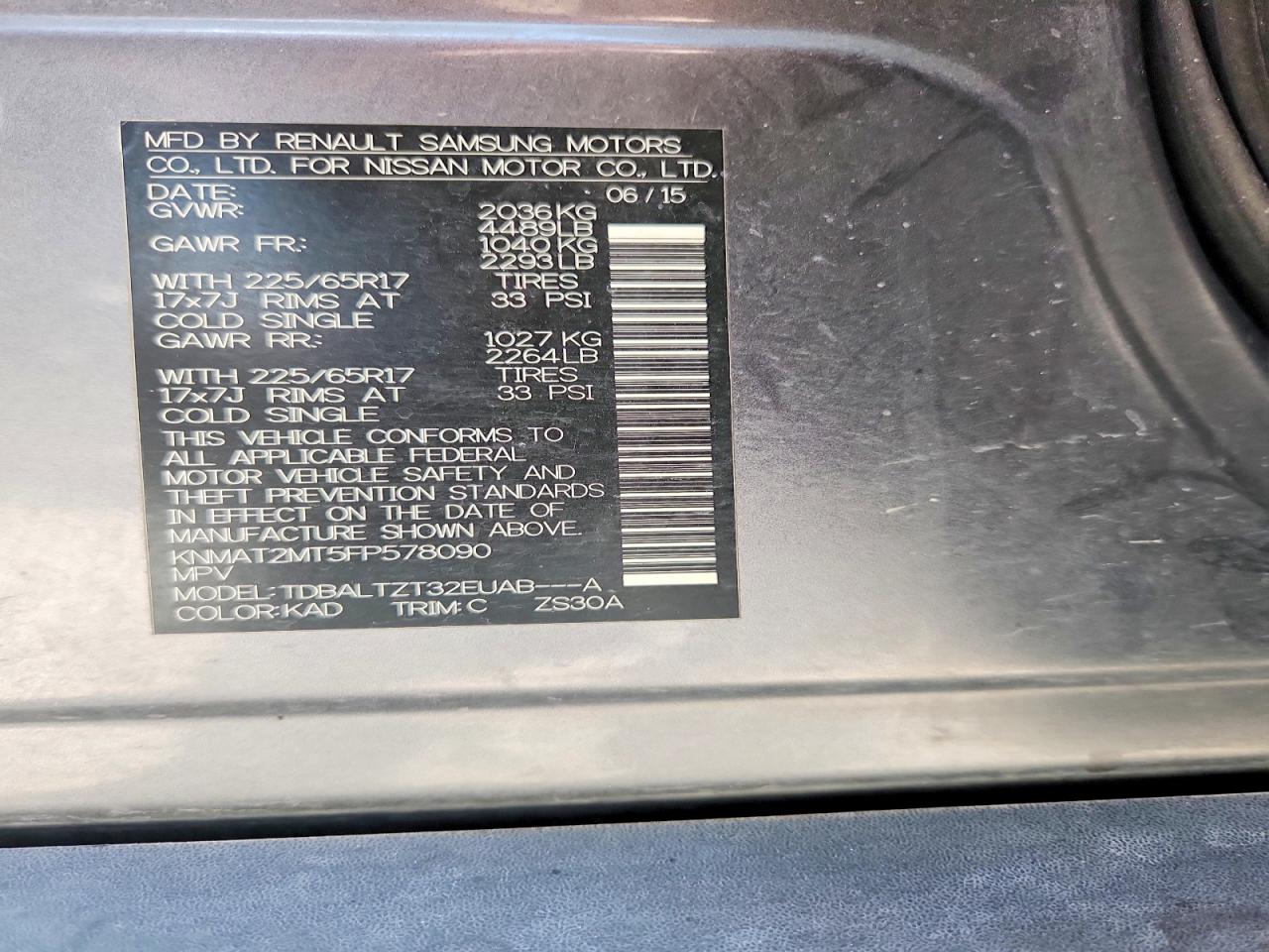 2015 Nissan Rogue Sv Gray vin: KNMAT2MT5FP578090