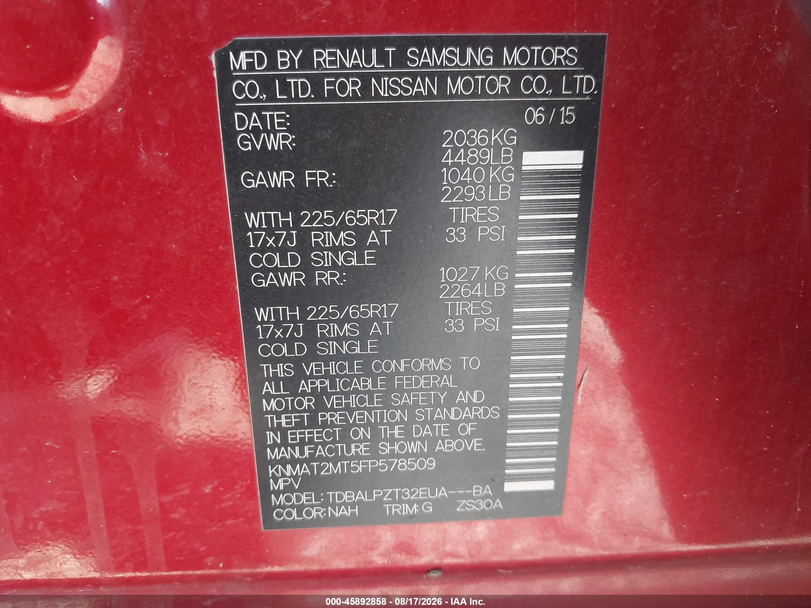 2015 Nissan Rogue S Бордовый vin: KNMAT2MT5FP578509