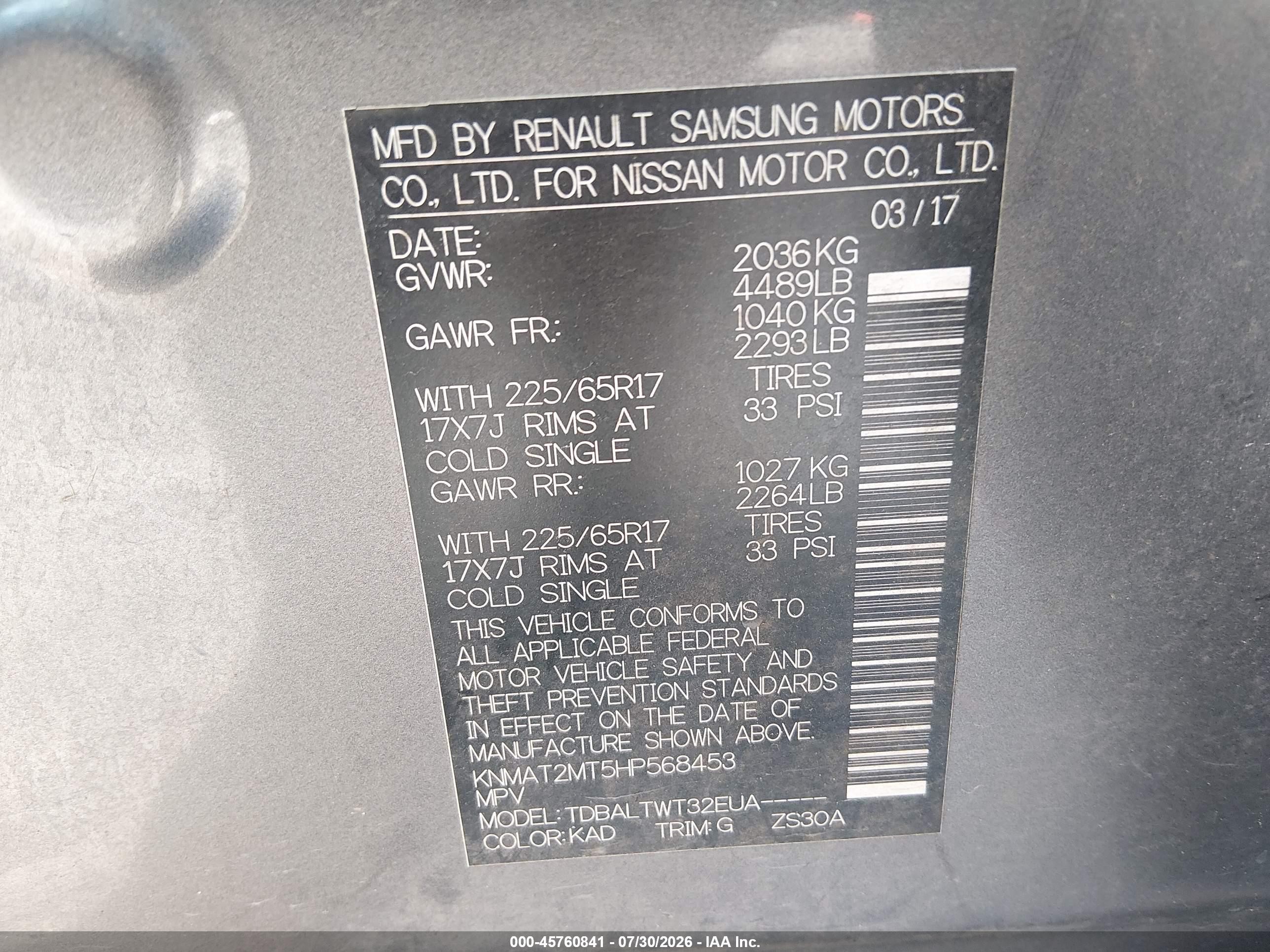 2017 Nissan Rogue Sv Gray vin: KNMAT2MT5HP568453