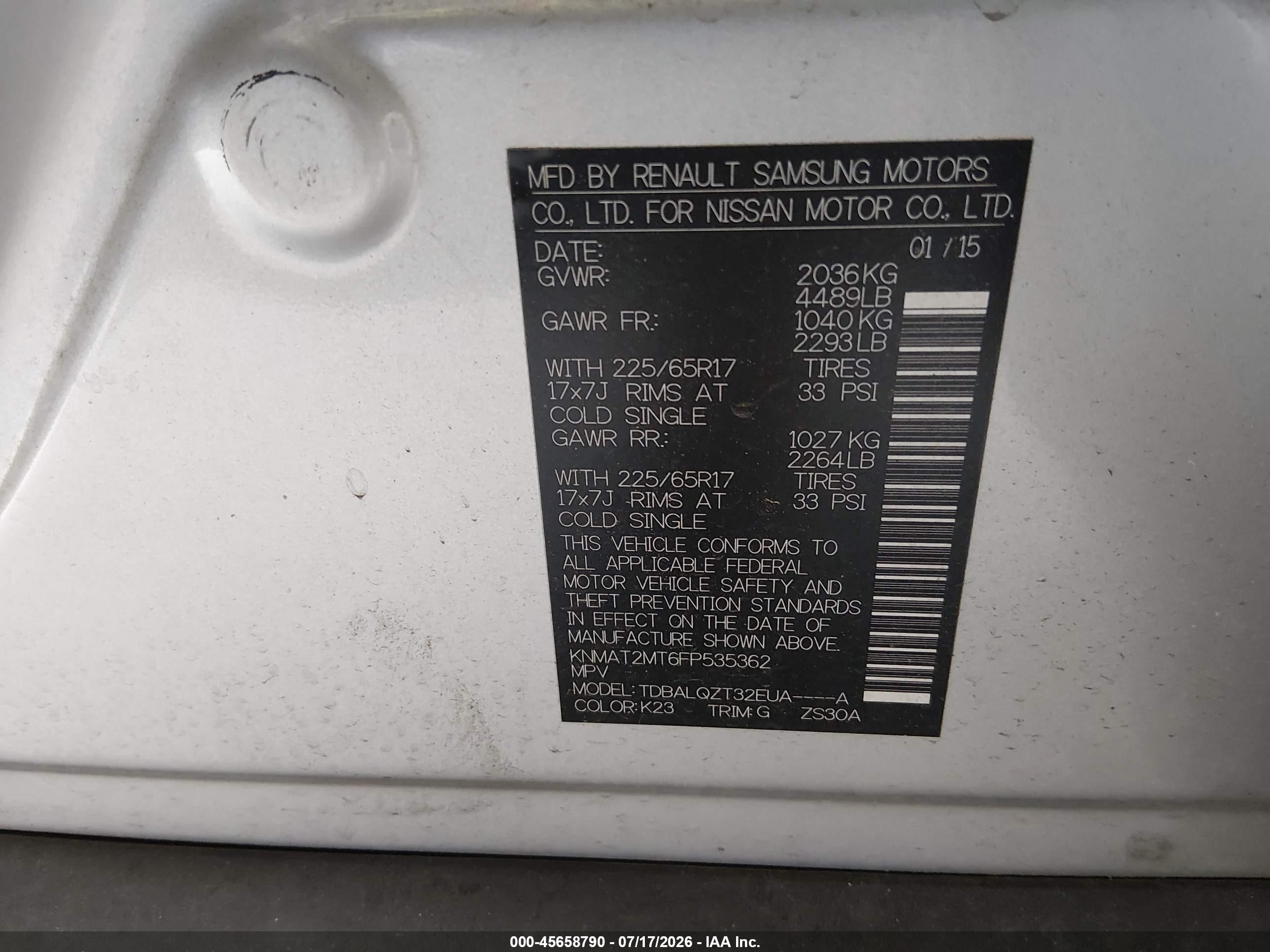 2015 Nissan Rogue Sv Silver vin: KNMAT2MT6FP535362