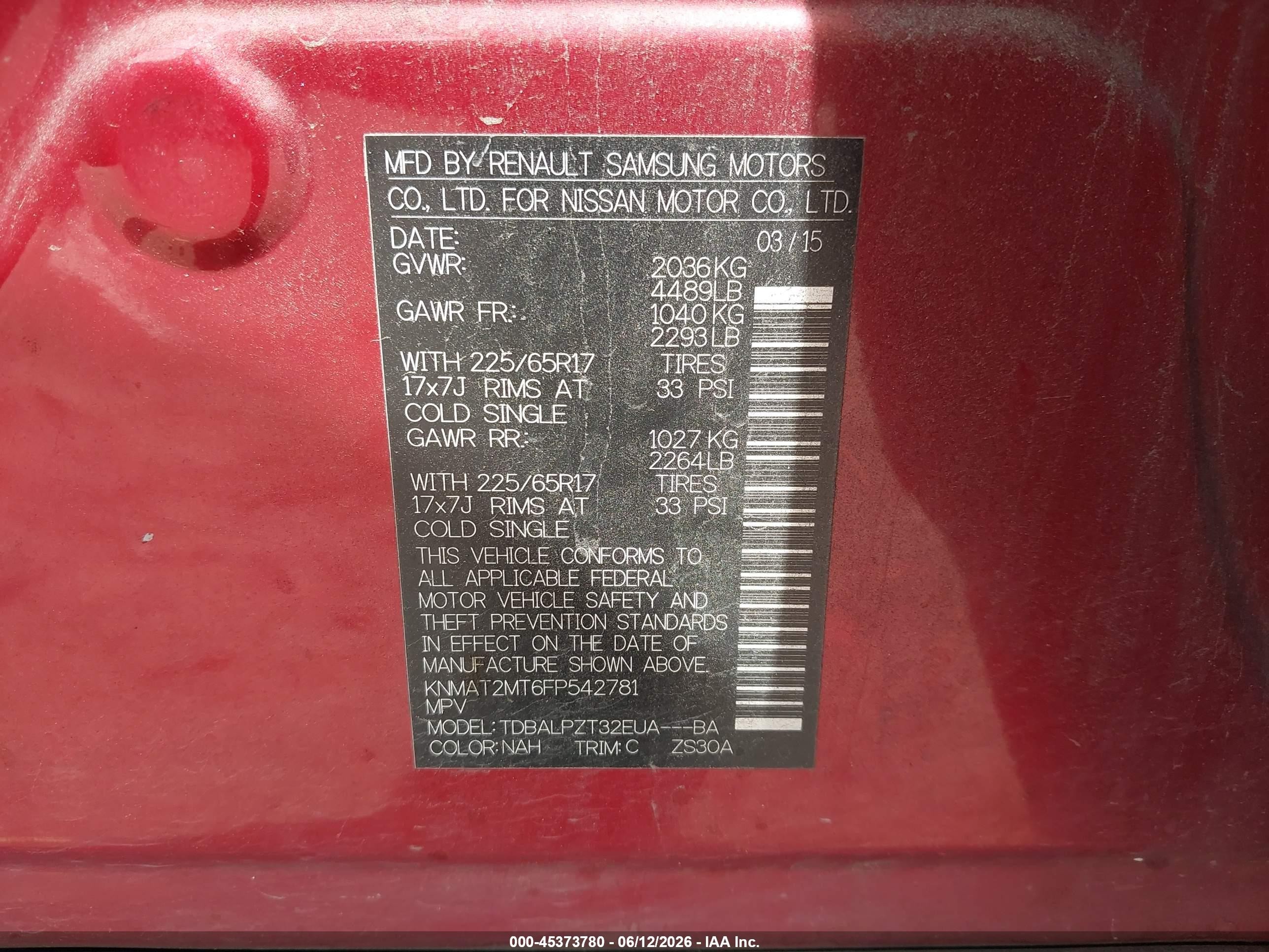 2015 Nissan Rogue S Maroon vin: KNMAT2MT6FP542781