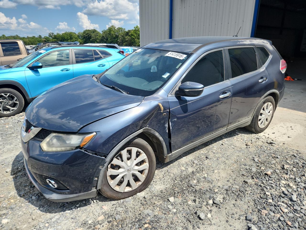 2015 Nissan Rogue S Blue vin: KNMAT2MT6FP576588 Damage: Left Front Fender, Dent(S) W/ Paint Dmg, > 12 Inches