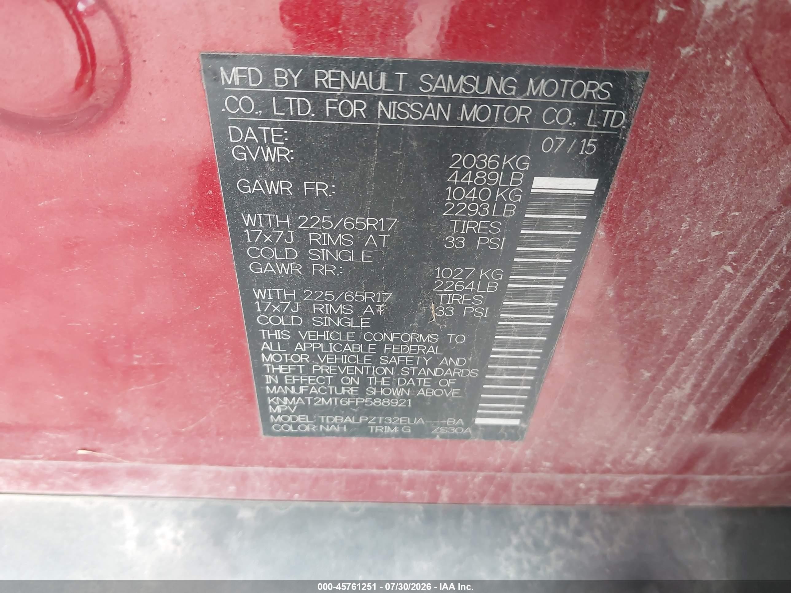 2015 Nissan Rogue S Red vin: KNMAT2MT6FP588921