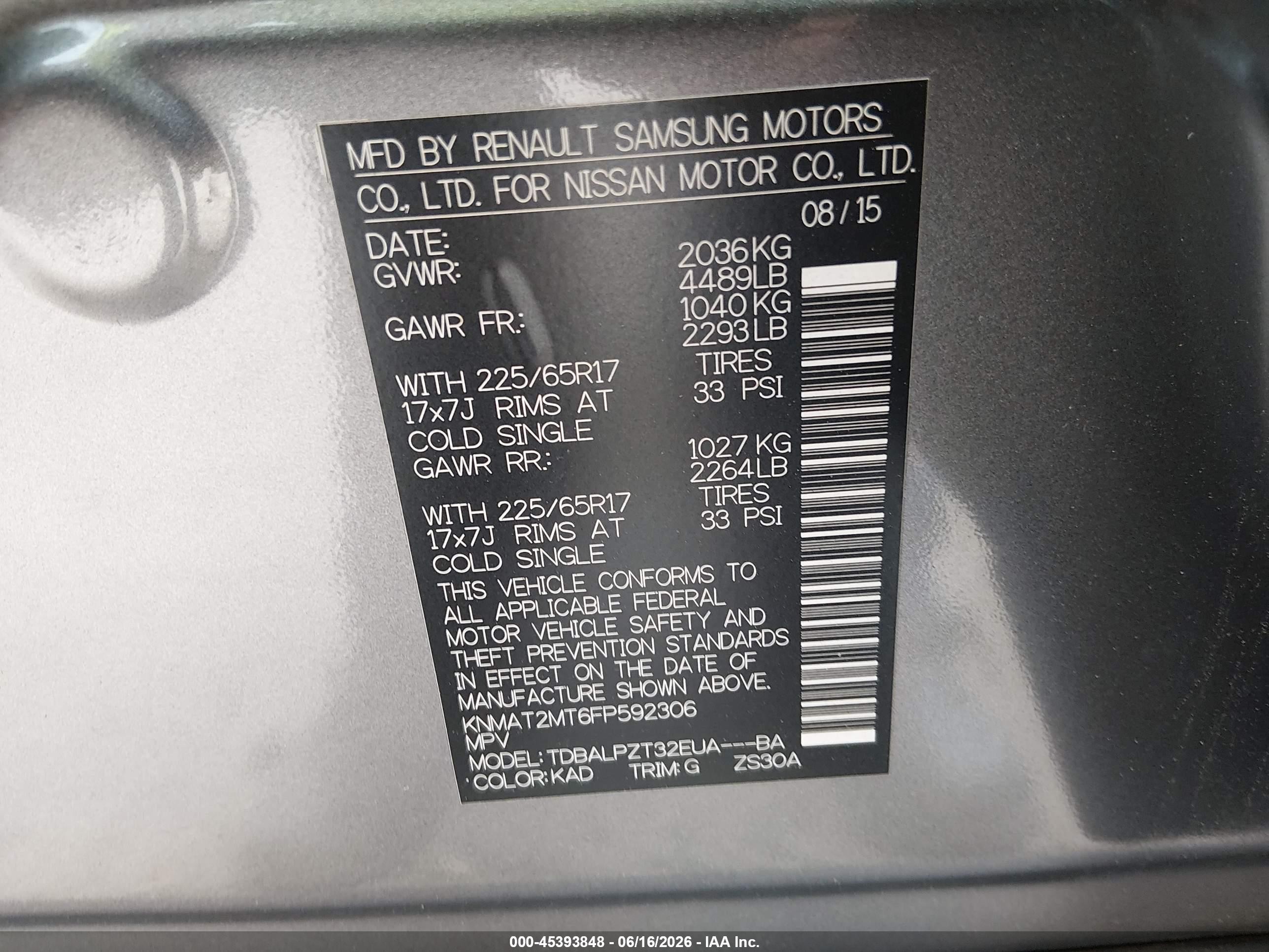 2015 Nissan Rogue S Gray vin: KNMAT2MT6FP592306