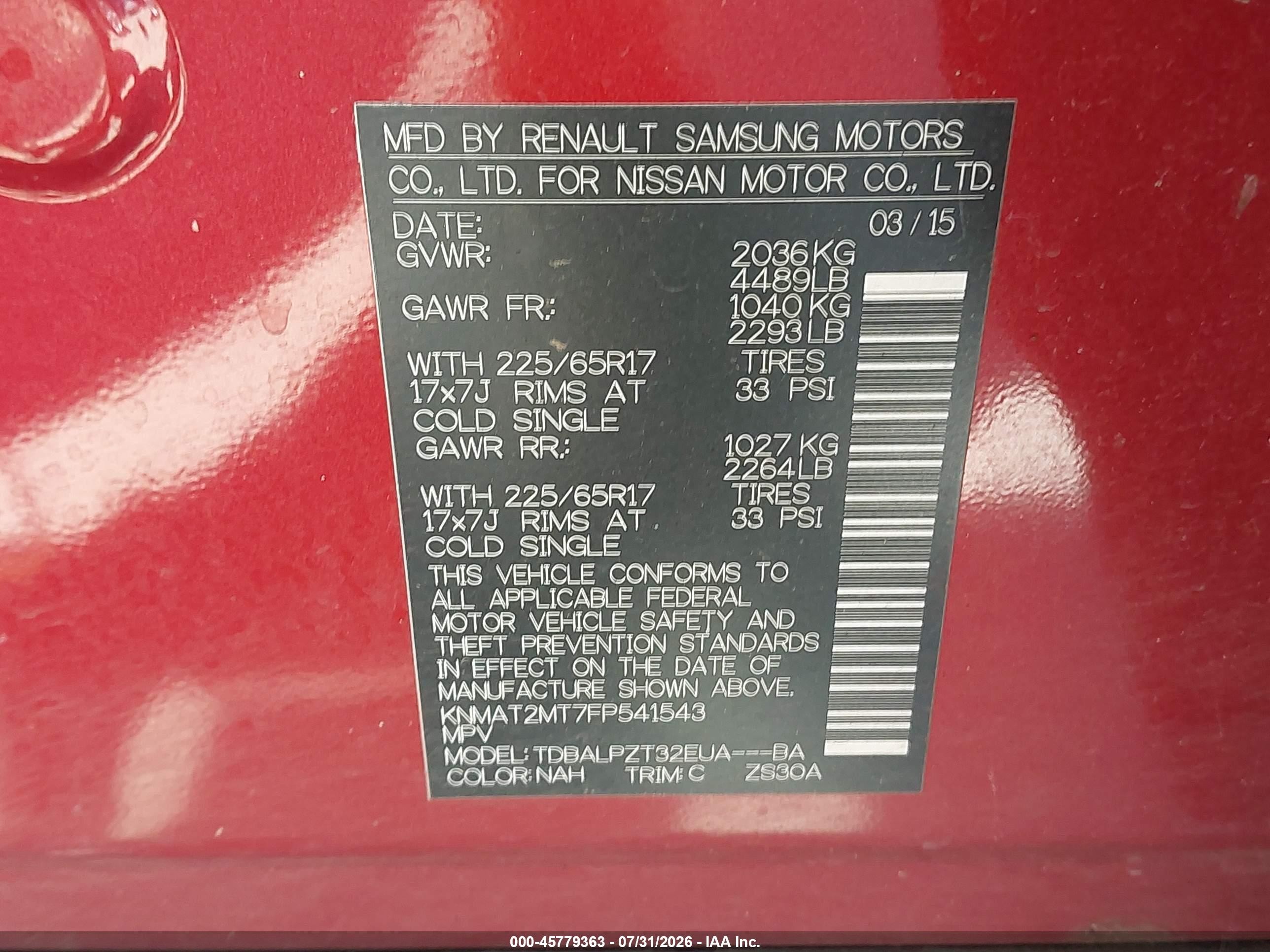 2015 Nissan Rogue S Red vin: KNMAT2MT7FP541543