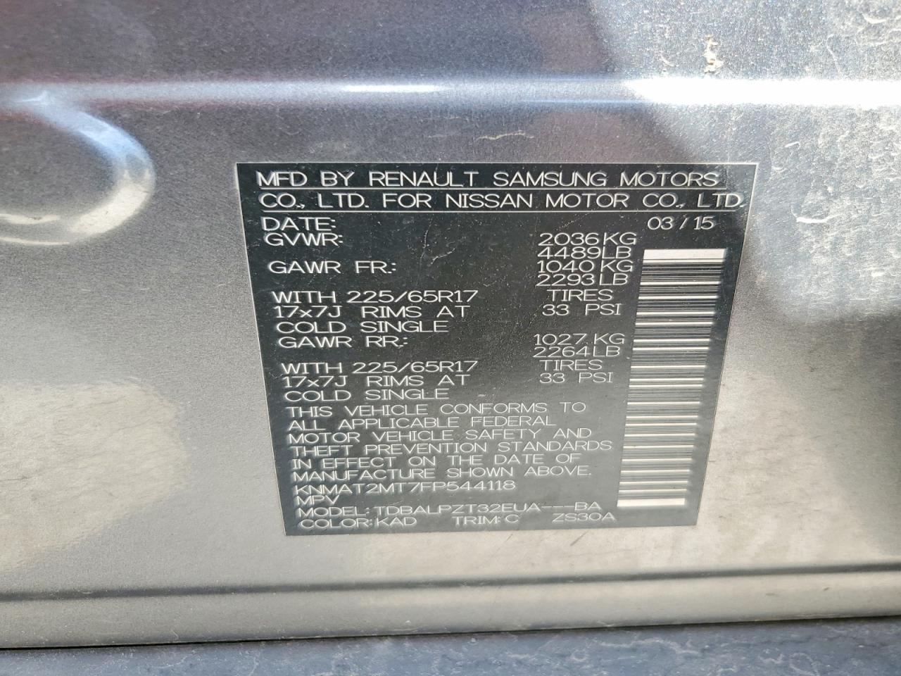 2015 Nissan Rogue S Gray vin: KNMAT2MT7FP544118