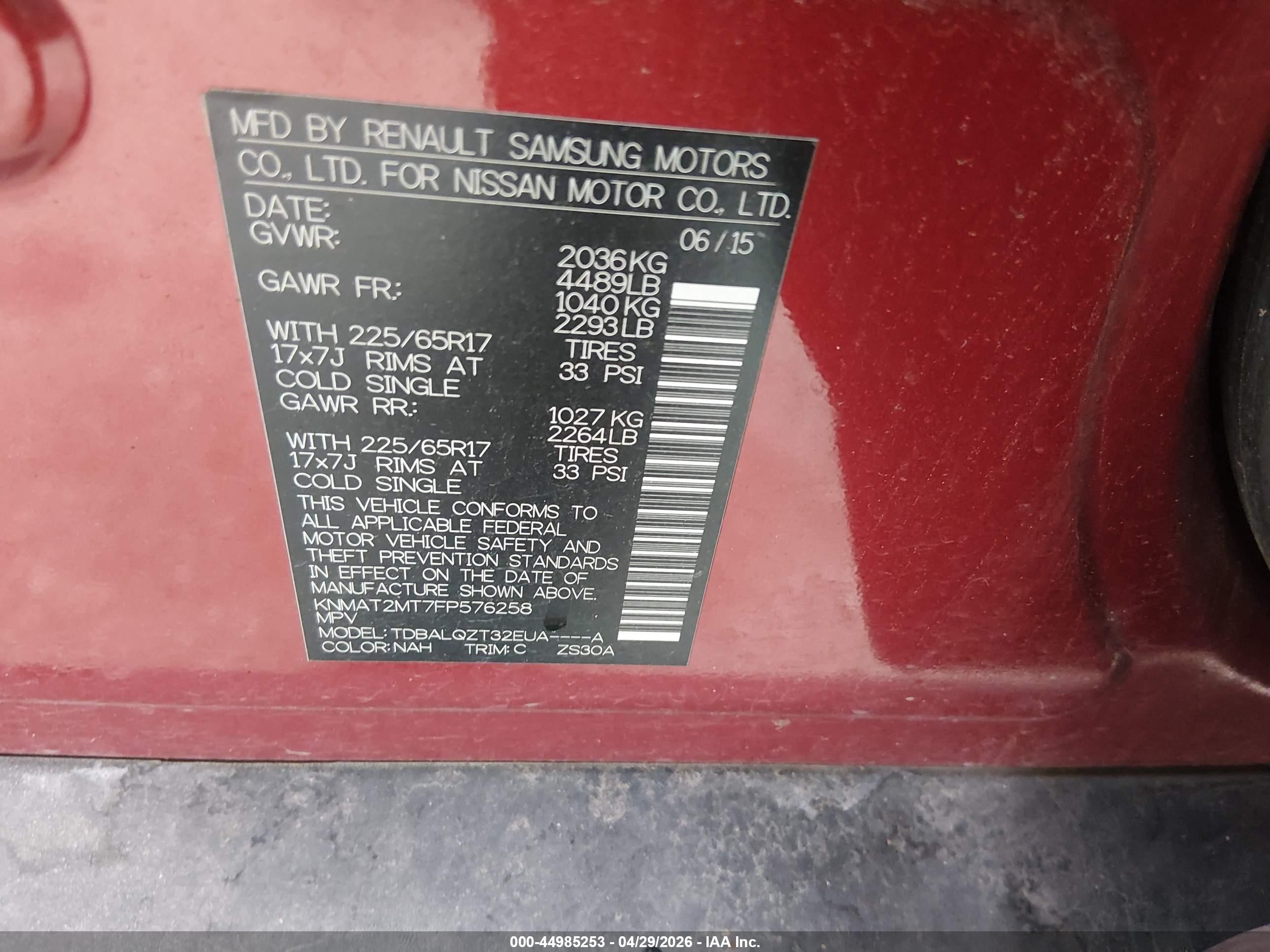 2015 Nissan Rogue Sv Red vin: KNMAT2MT7FP576258