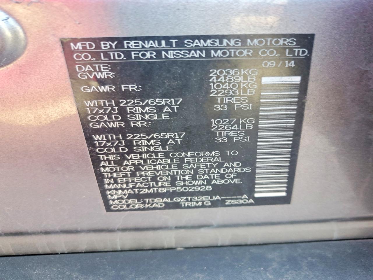 2015 Nissan Rogue Sv Gray vin: KNMAT2MT8FP502928
