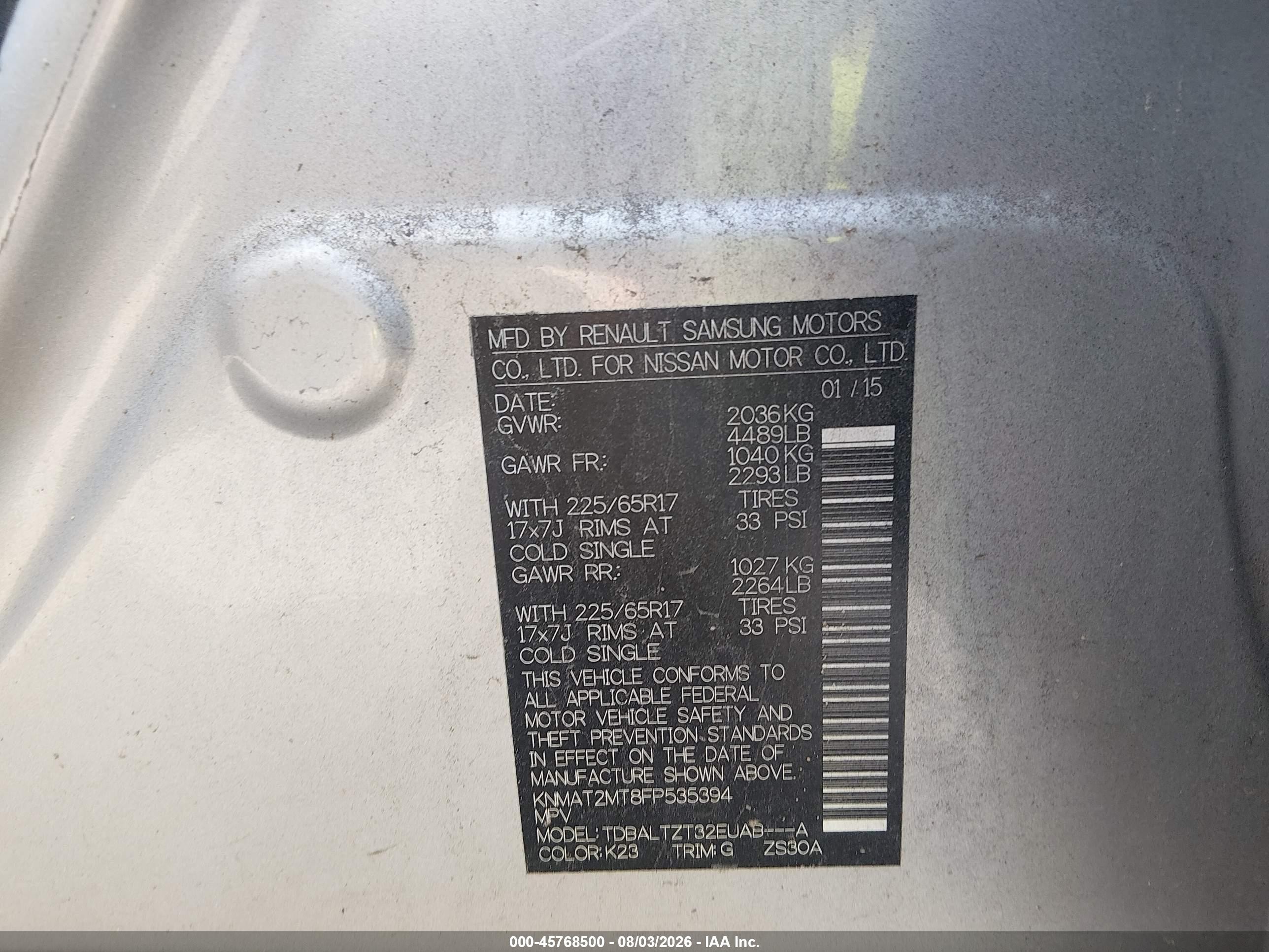 2015 Nissan Rogue Sv Серебряный vin: KNMAT2MT8FP535394